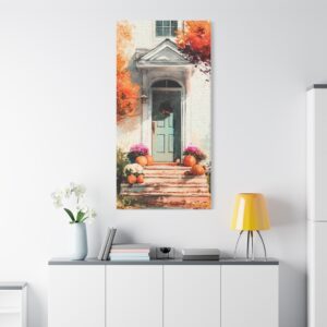 Autumn Front Door Canvas — Fall Pumpkin Porch Wall Art