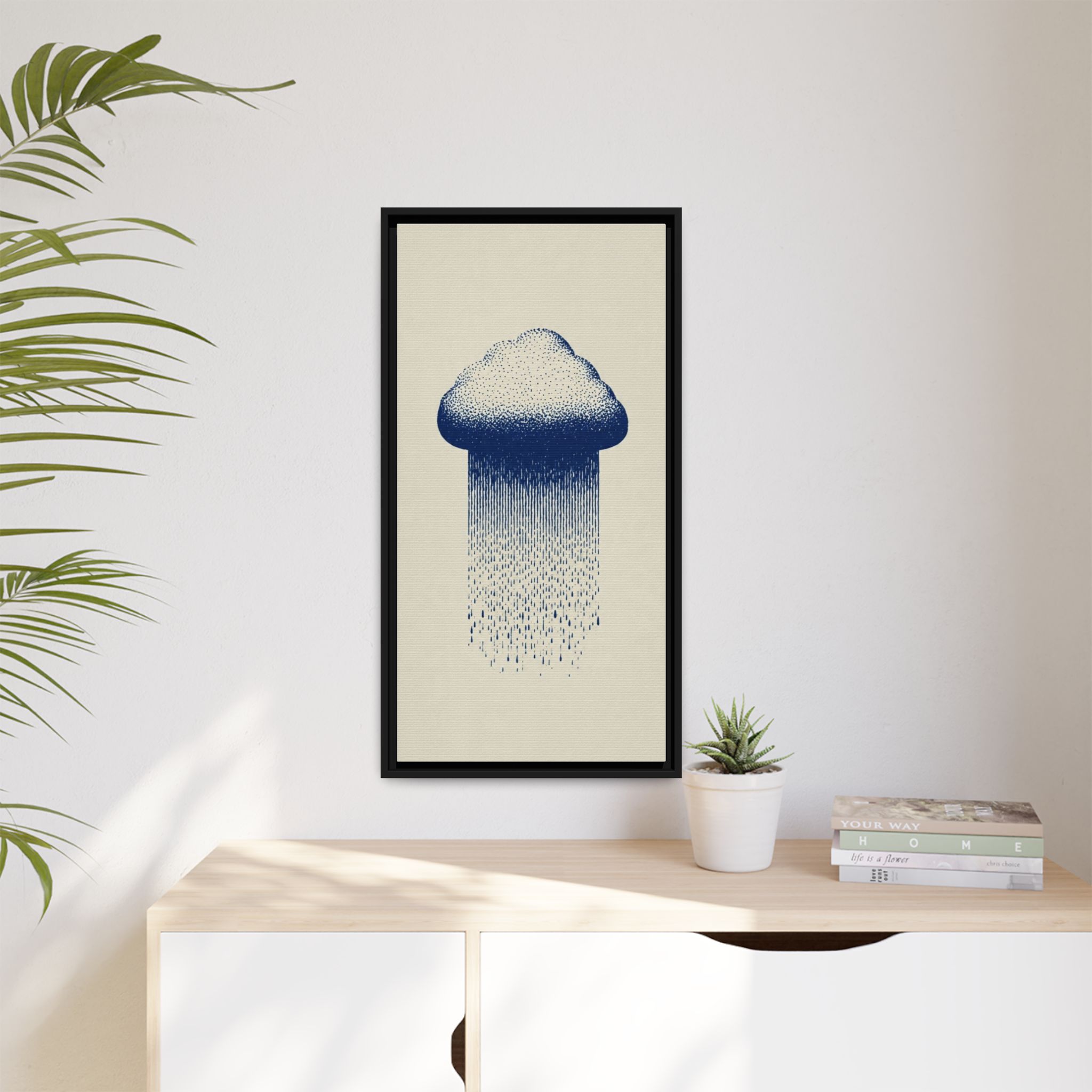 Framed Canvas Wall Art — Blue Rain Cloud Minimalist Print - Image 211