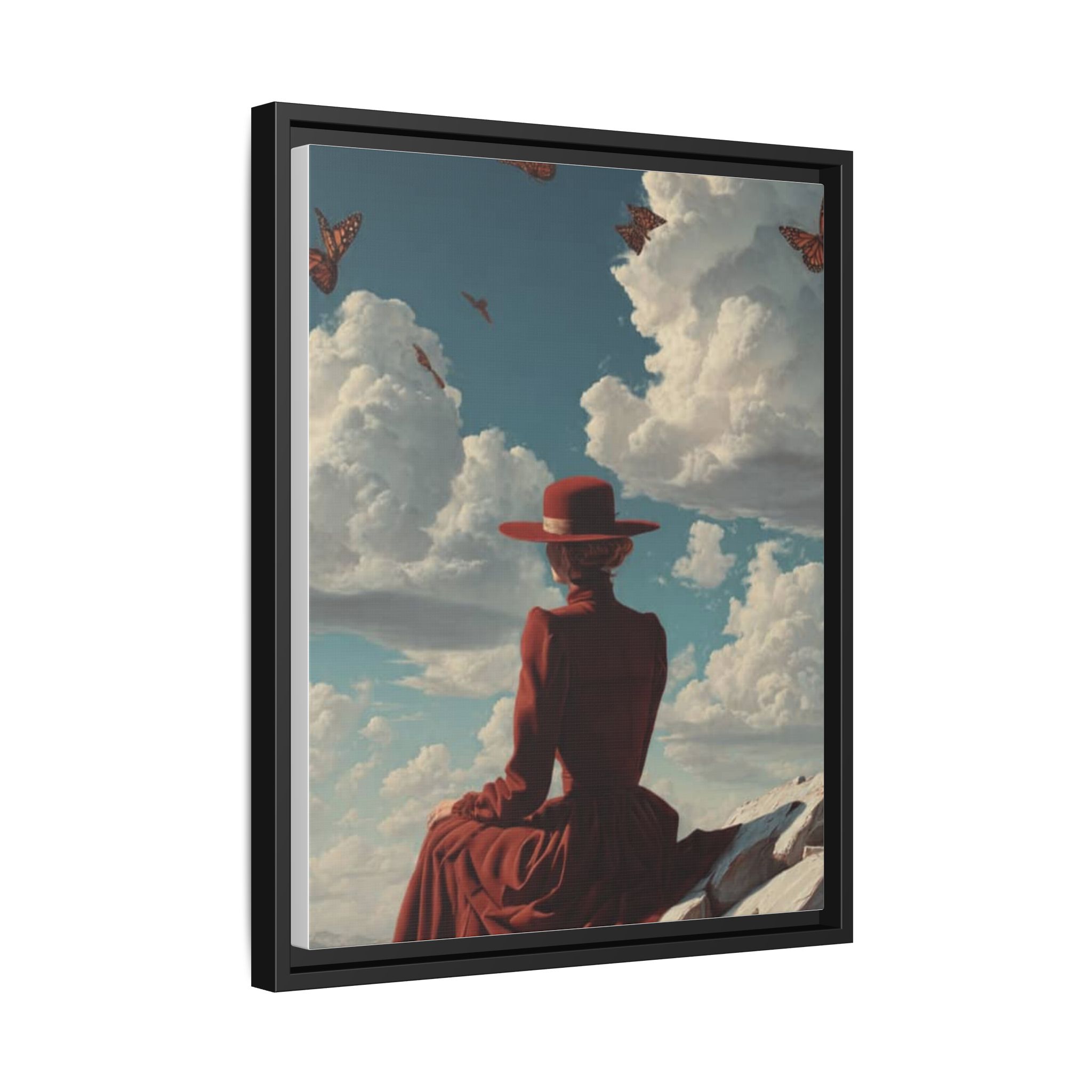 Framed Matte Canvas: Woman in Red Dress Sunset Sky Wall Art - Image 222