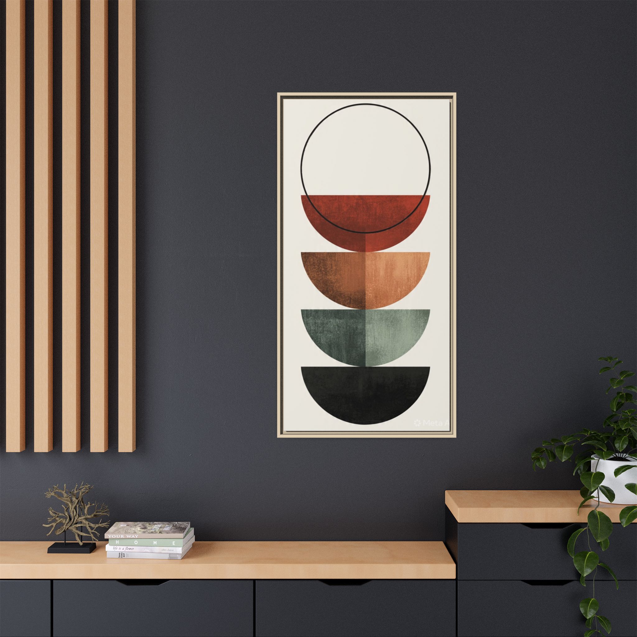 Abstract Stacked Semi-Circles Framed Canvas Wall Art — Mid-Century Modern Geometric Print - Image 4