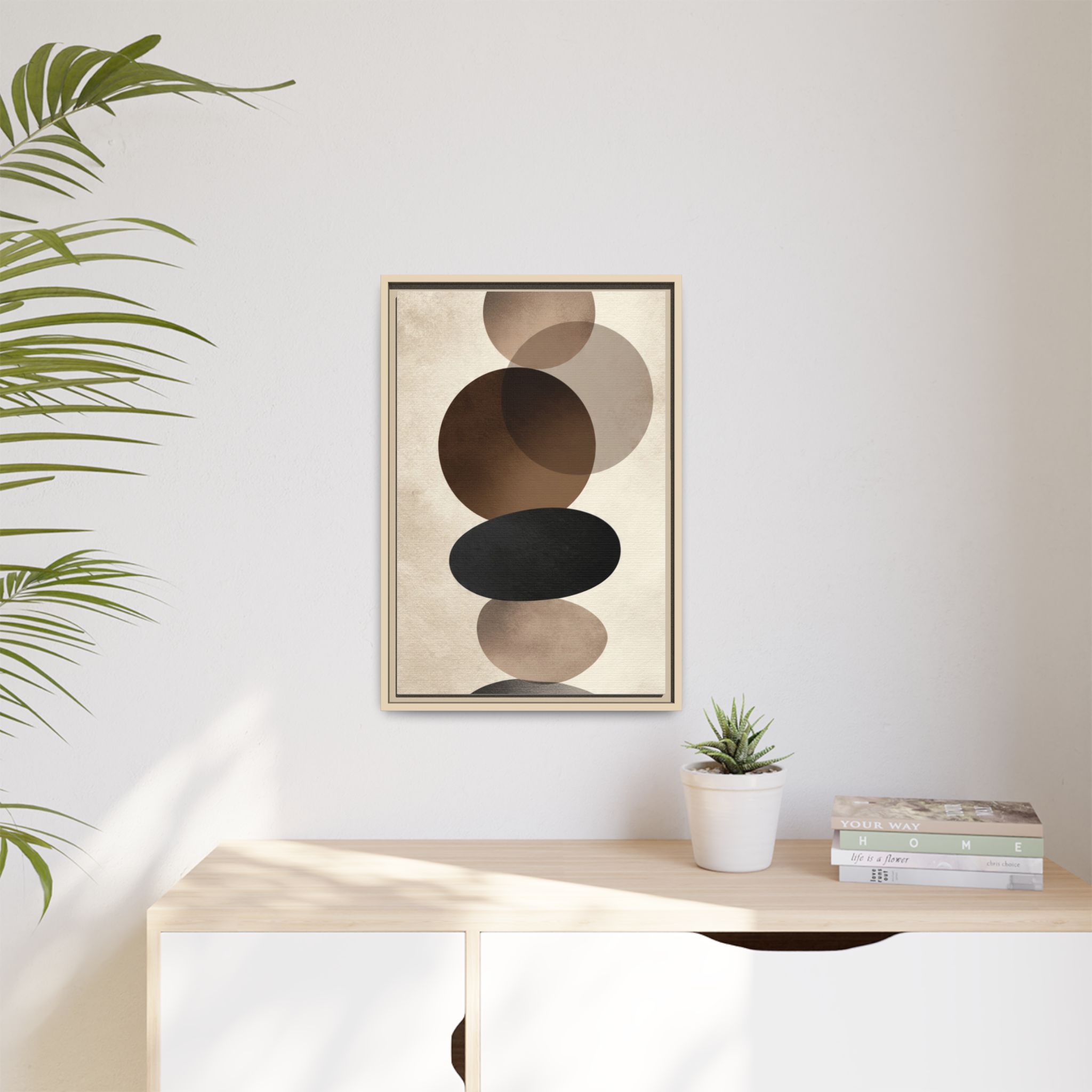 Framed Abstract Circles Matte Canvas Print — Neutral Mid-Century Wall Art - Image 187