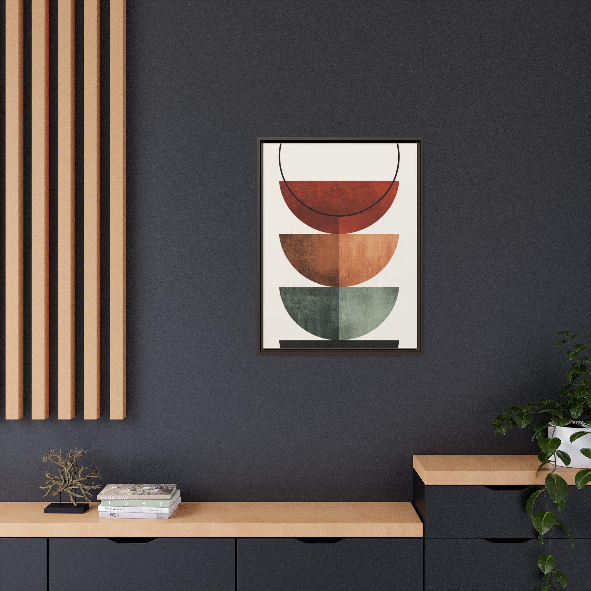 Abstract Stacked Semi-Circles Framed Canvas Wall Art — Mid-Century Modern Geometric Print - Image 200