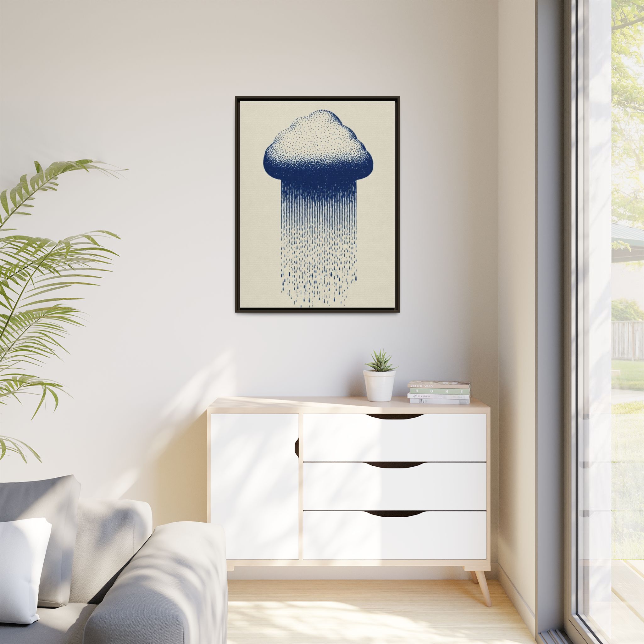 Framed Canvas Wall Art — Blue Rain Cloud Minimalist Print - Image 27
