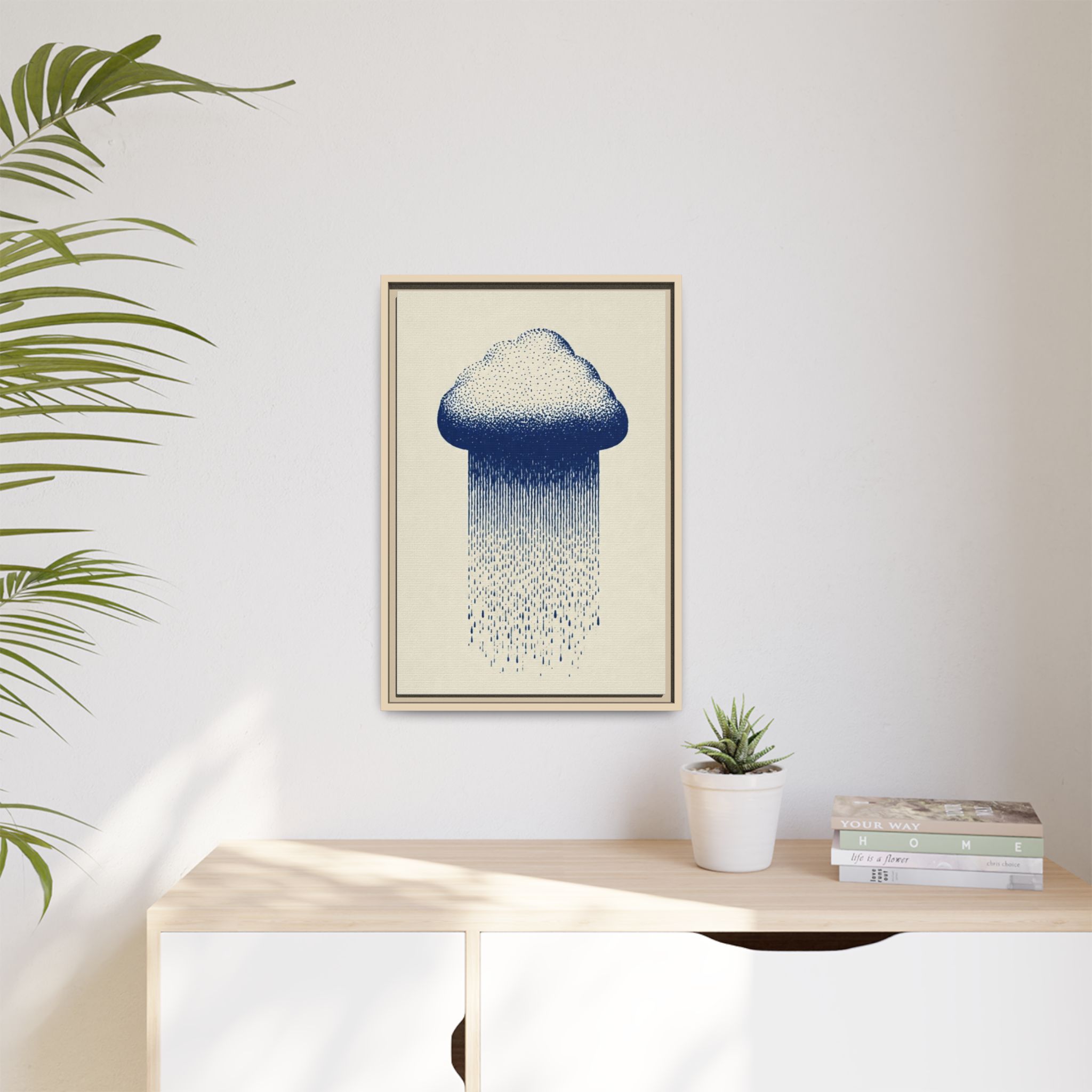 Framed Canvas Wall Art — Blue Rain Cloud Minimalist Print - Image 235