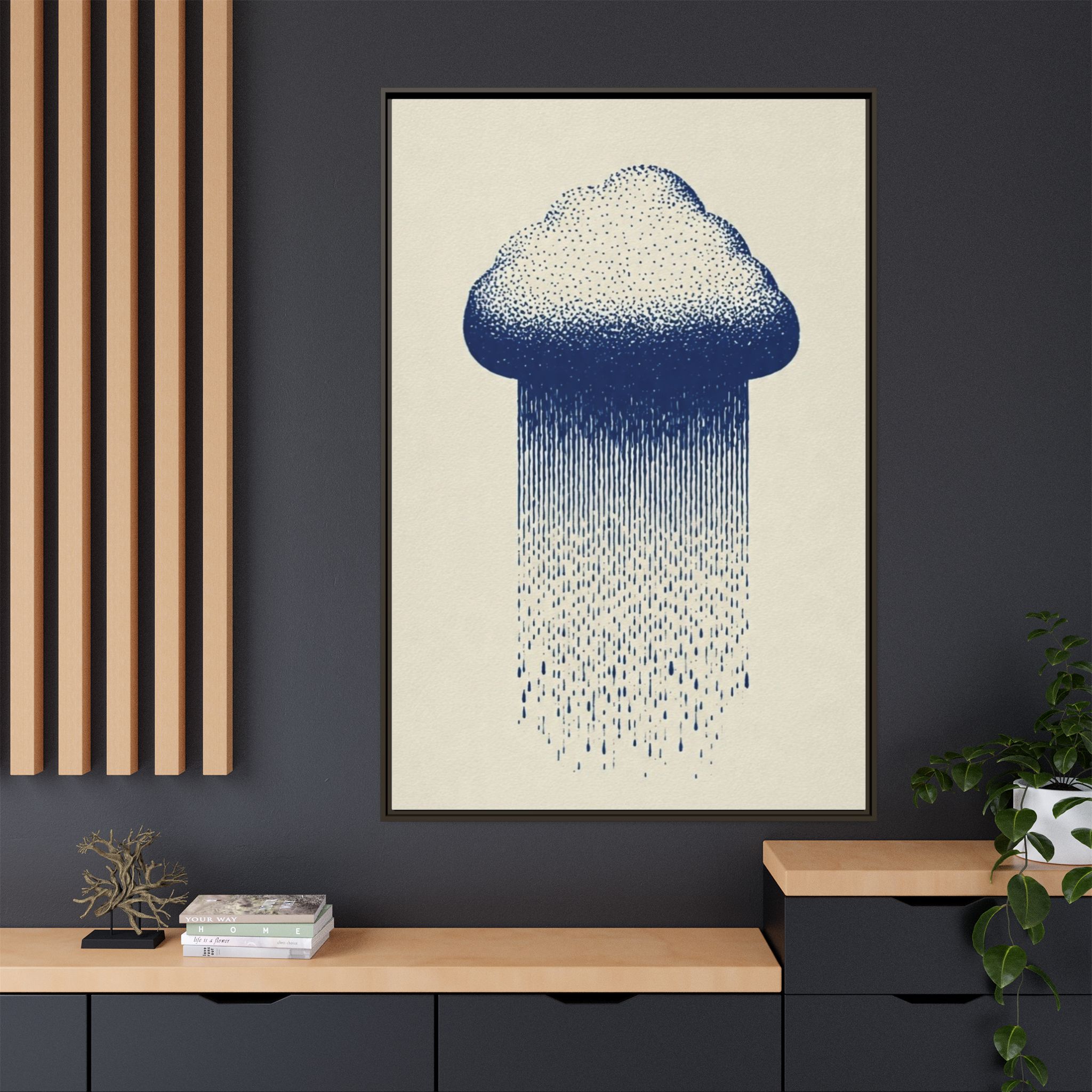 Framed Canvas Wall Art — Blue Rain Cloud Minimalist Print - Image 52