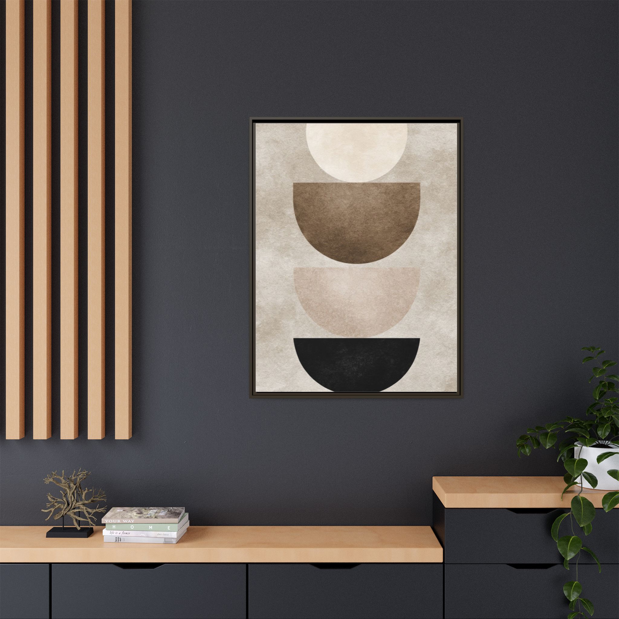 Abstract Neutral Geometric Canvas Print — Stacked Circles Framed Wall Art - Image 76