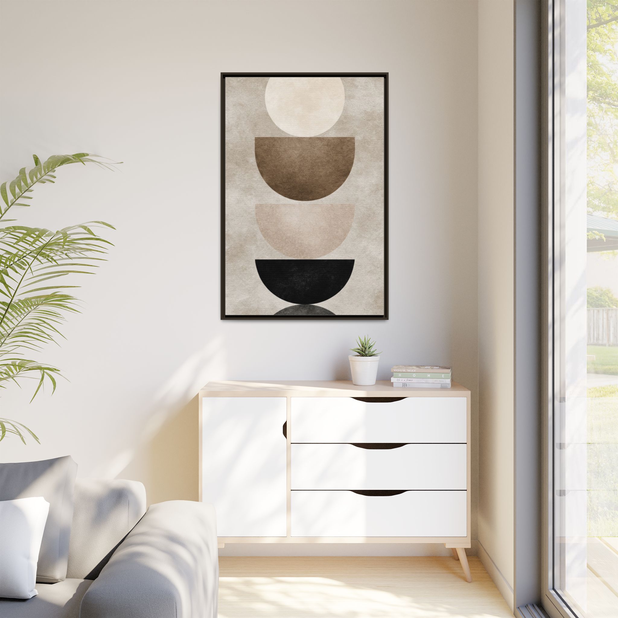 Abstract Neutral Geometric Canvas Print — Stacked Circles Framed Wall Art - Image 159