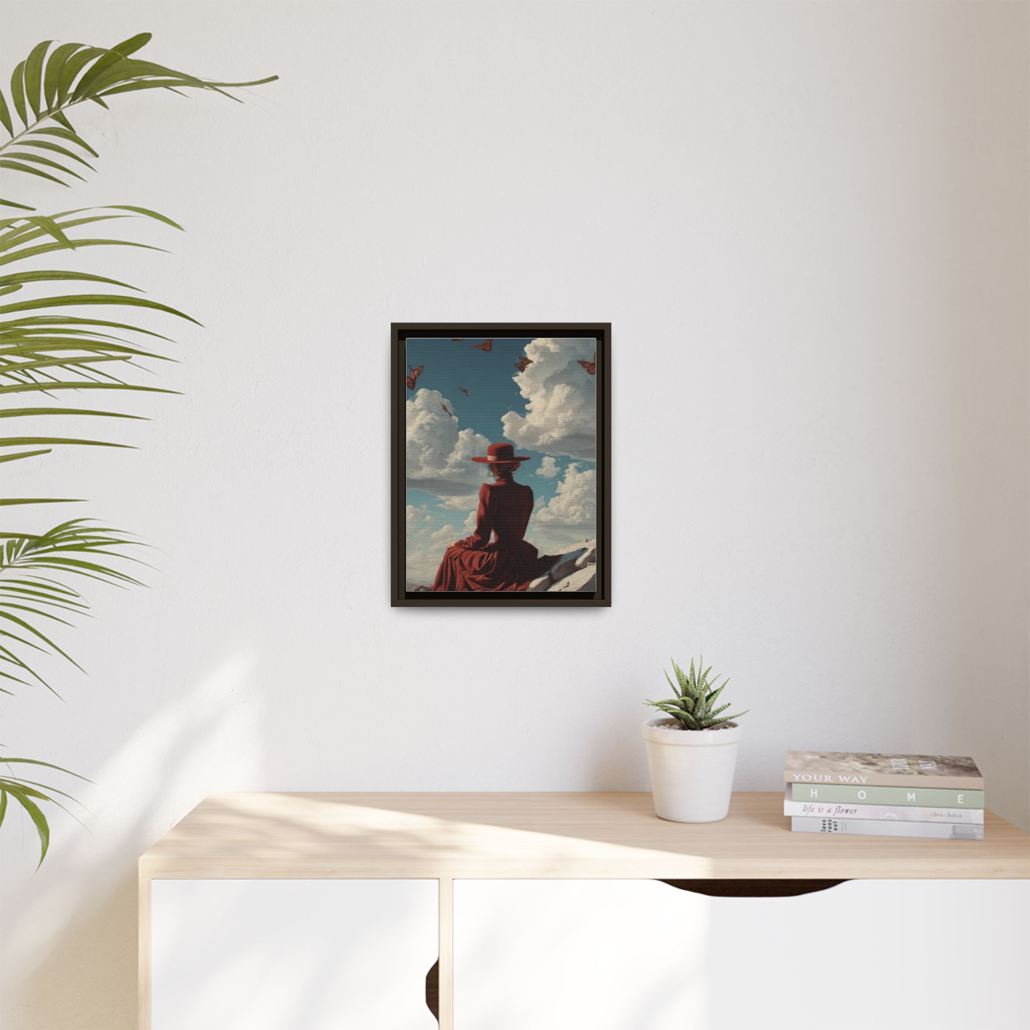 Framed Matte Canvas: Woman in Red Dress Sunset Sky Wall Art - Image 91