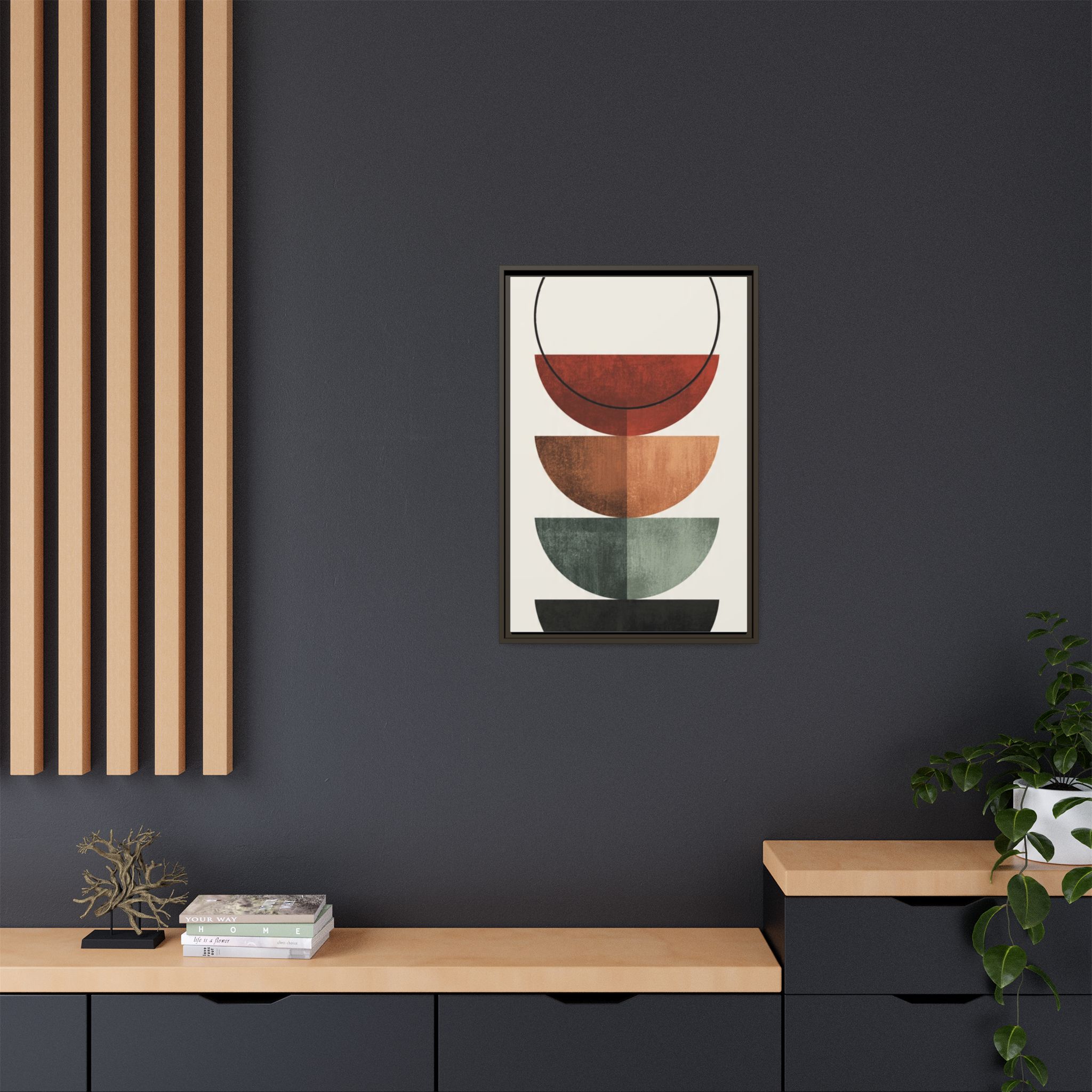 Abstract Stacked Semi-Circles Framed Canvas Wall Art — Mid-Century Modern Geometric Print - Image 144
