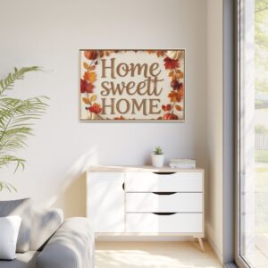 Framed Canvas Wall Art - "Home Sweet Home" Autumn Pumpkin Wreath
