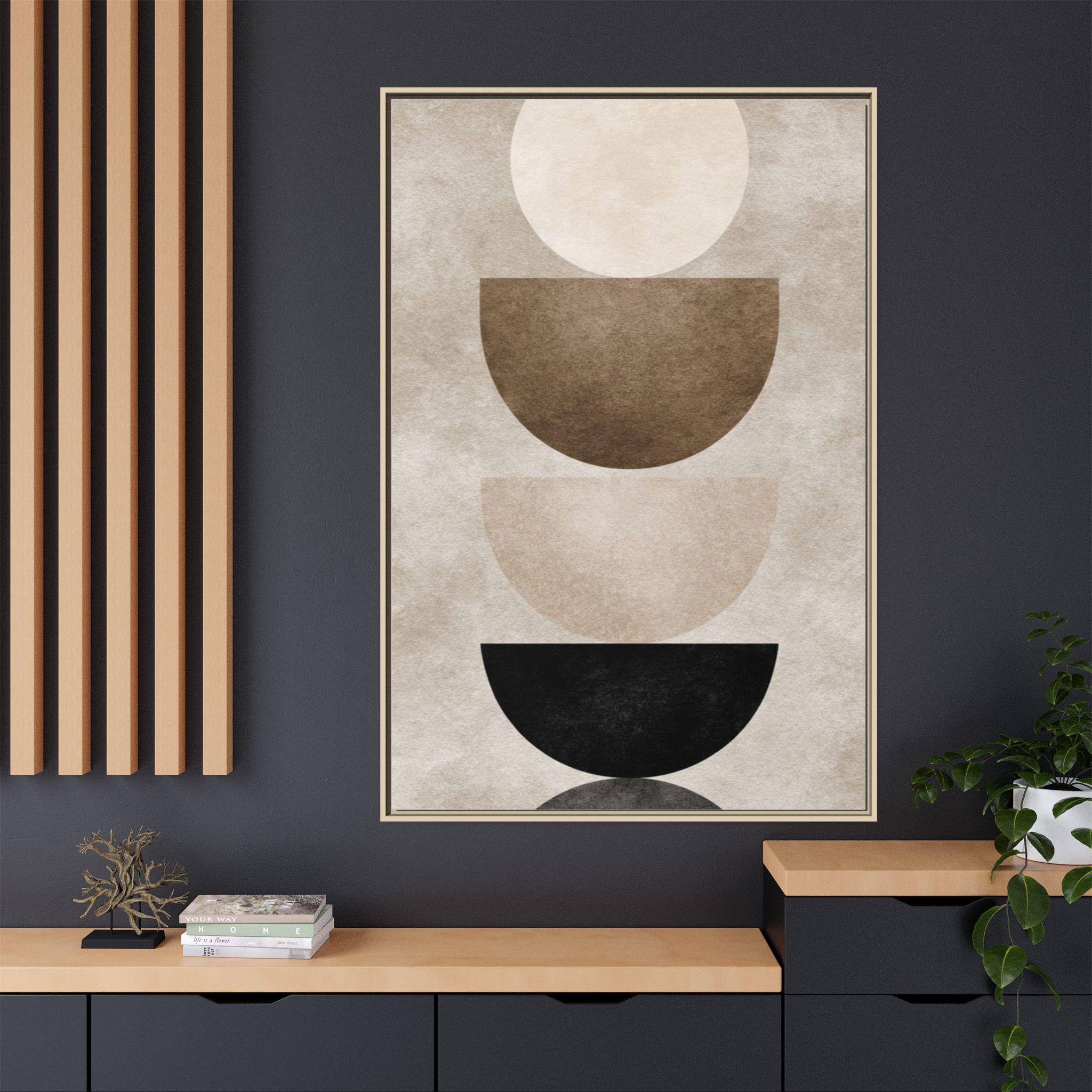 Abstract Neutral Geometric Canvas Print — Stacked Circles Framed Wall Art - Image 112