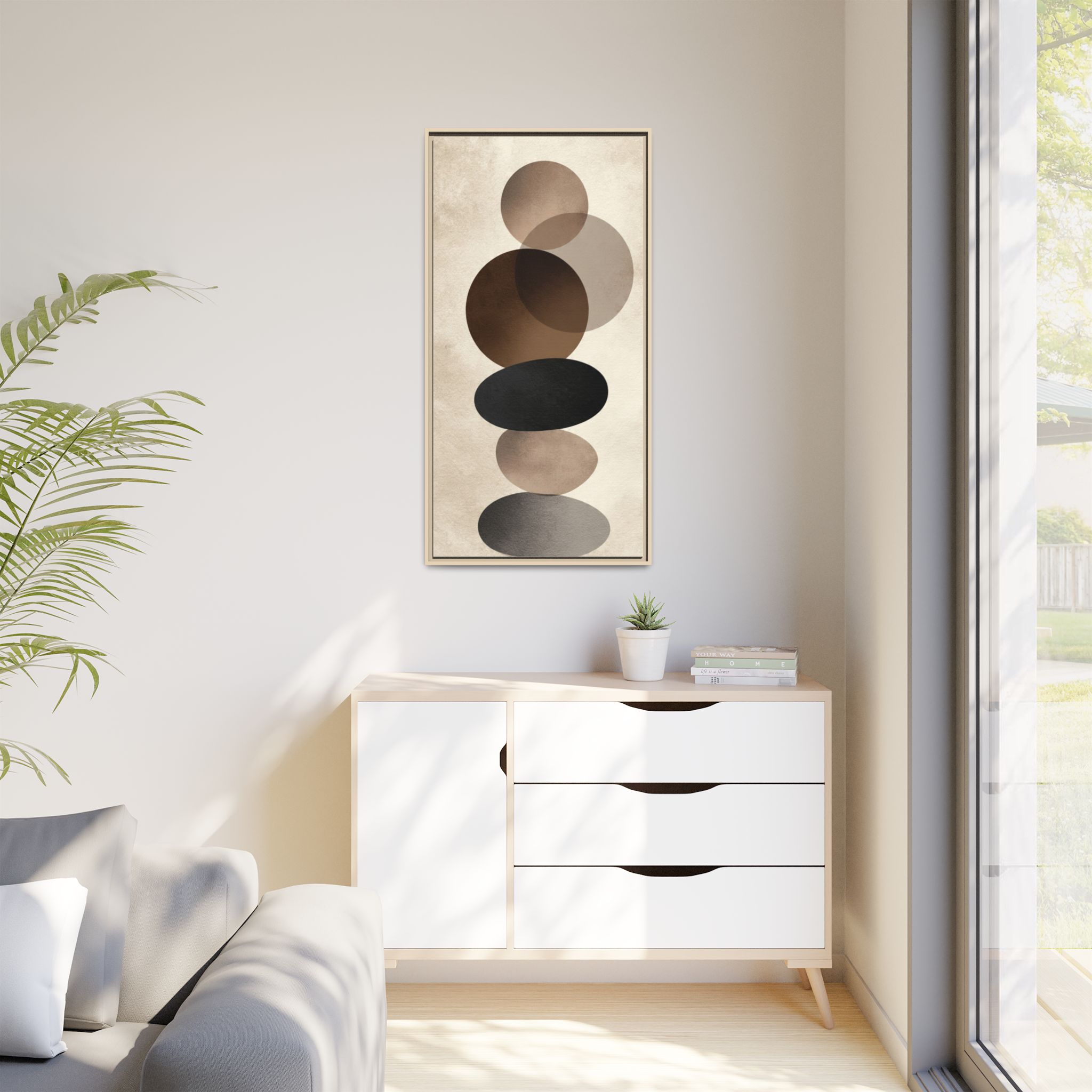 Framed Abstract Circles Matte Canvas Print — Neutral Mid-Century Wall Art - Image 4