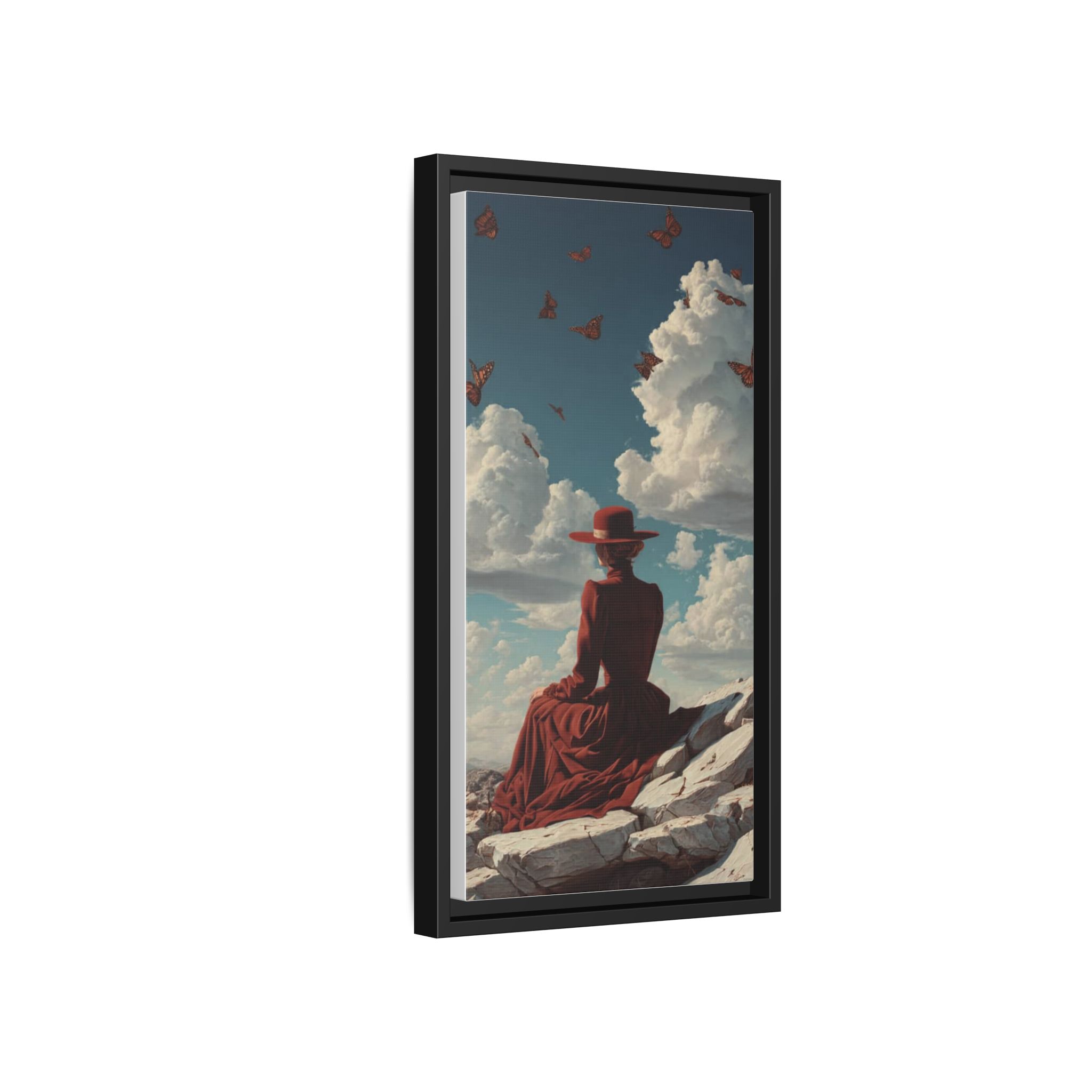 Framed Matte Canvas: Woman in Red Dress Sunset Sky Wall Art - Image 110