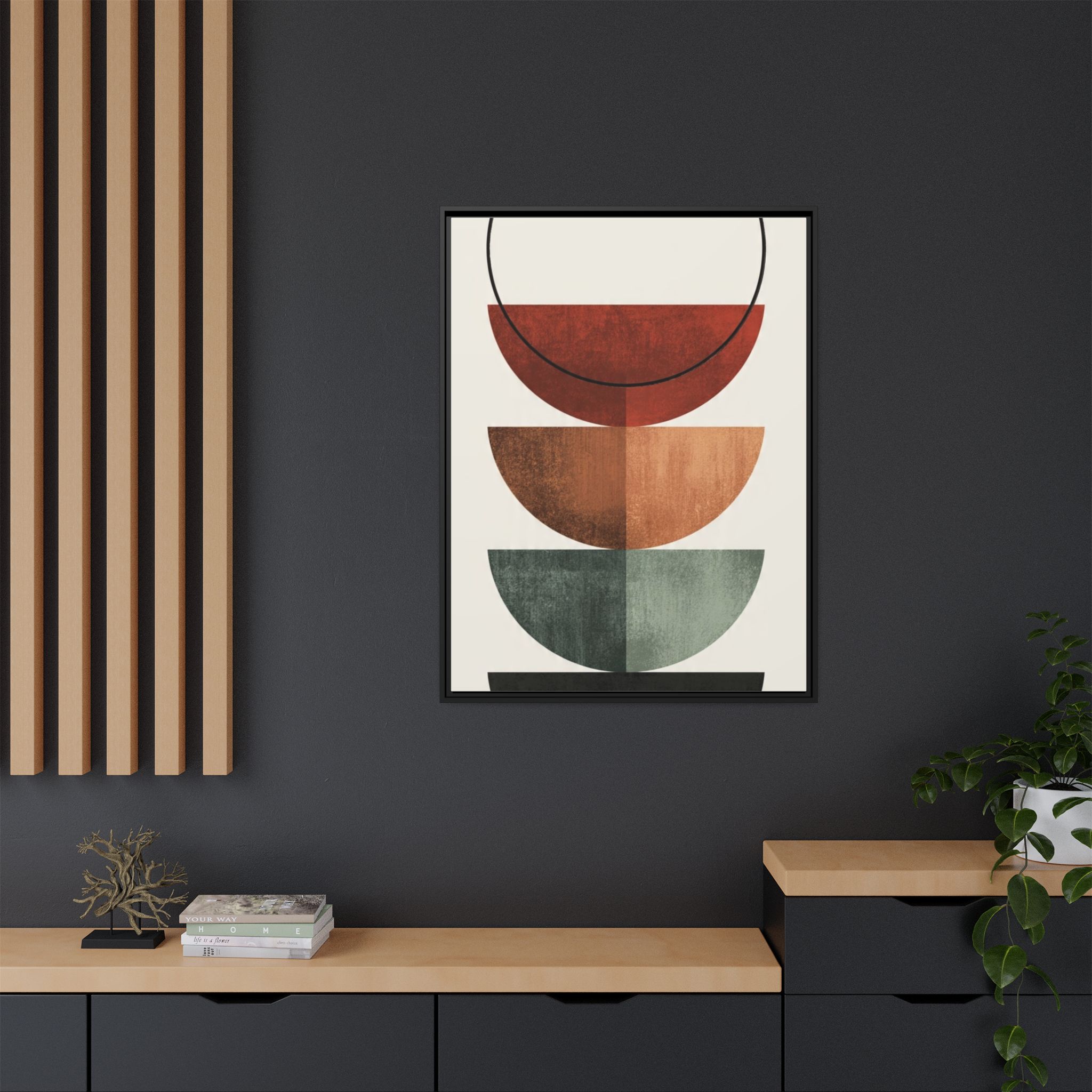 Abstract Stacked Semi-Circles Framed Canvas Wall Art — Mid-Century Modern Geometric Print - Image 32
