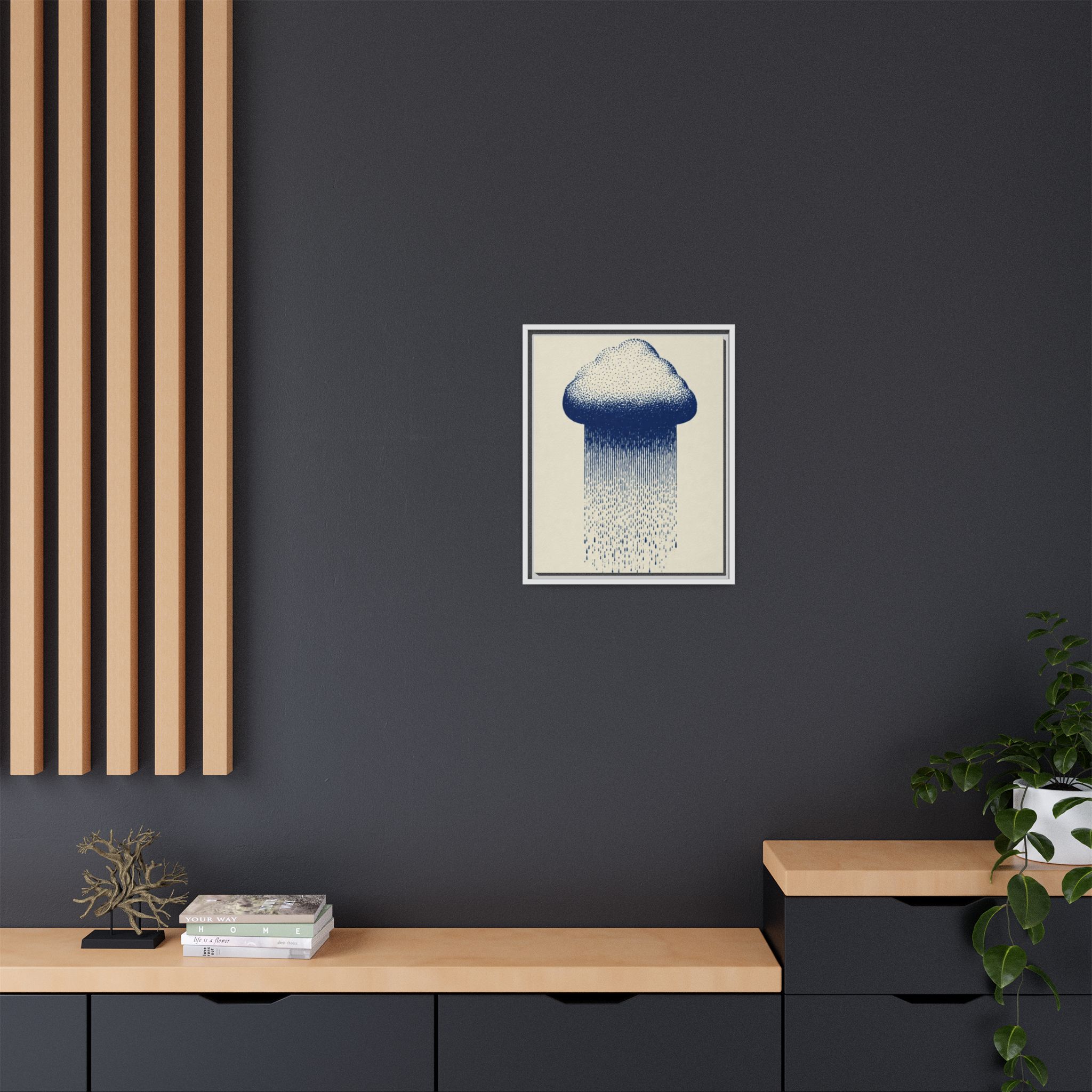 Framed Canvas Wall Art — Blue Rain Cloud Minimalist Print - Image 168