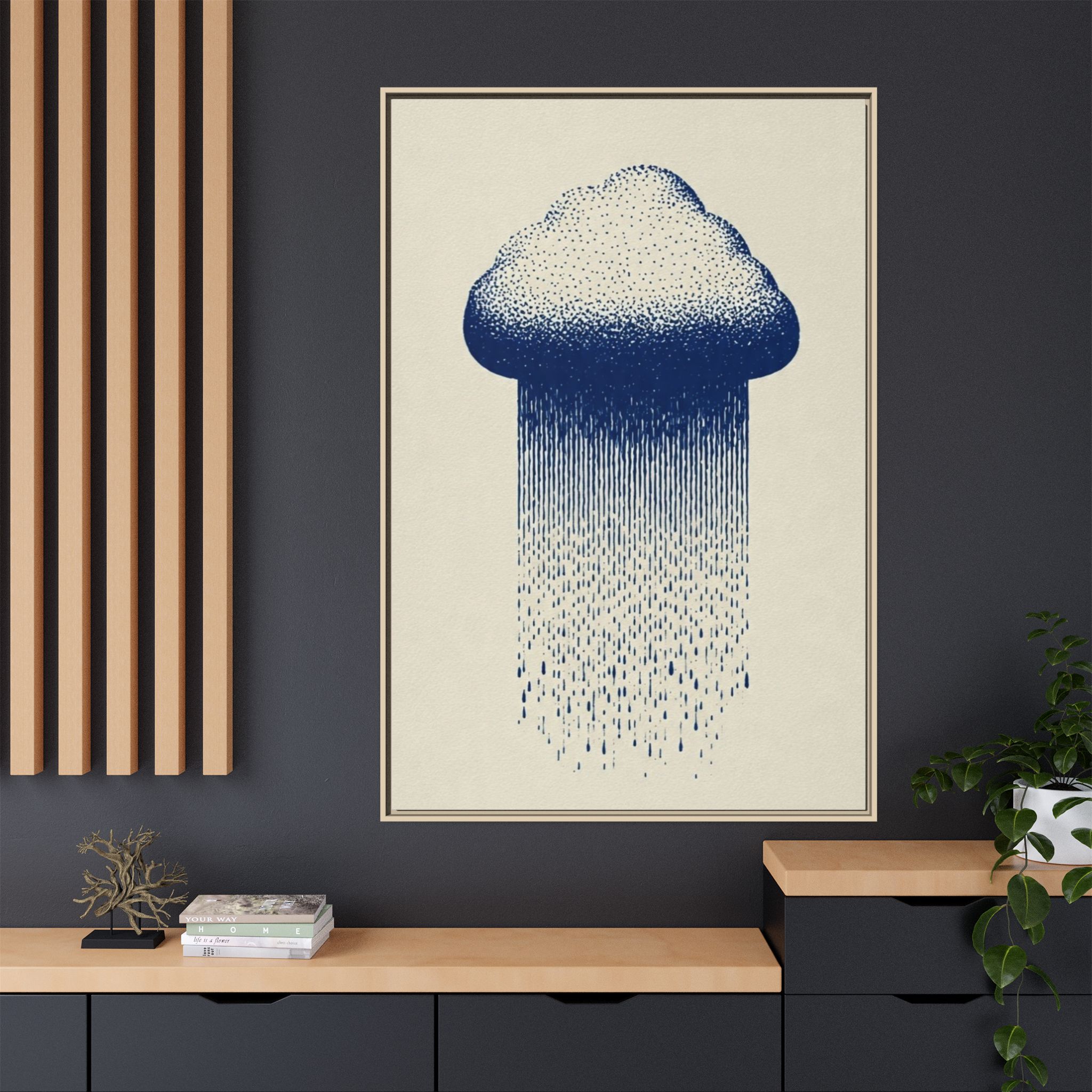 Framed Canvas Wall Art — Blue Rain Cloud Minimalist Print - Image 64