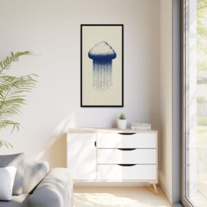 Framed Canvas Wall Art — Blue Rain Cloud Minimalist Print