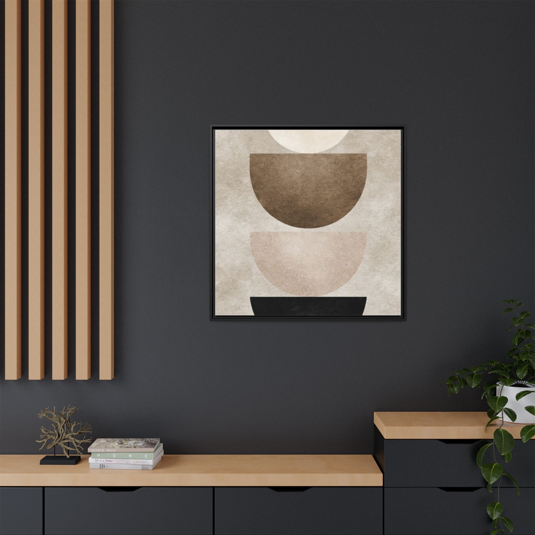 Abstract Neutral Geometric Canvas Print — Stacked Circles Framed Wall Art - Image 60
