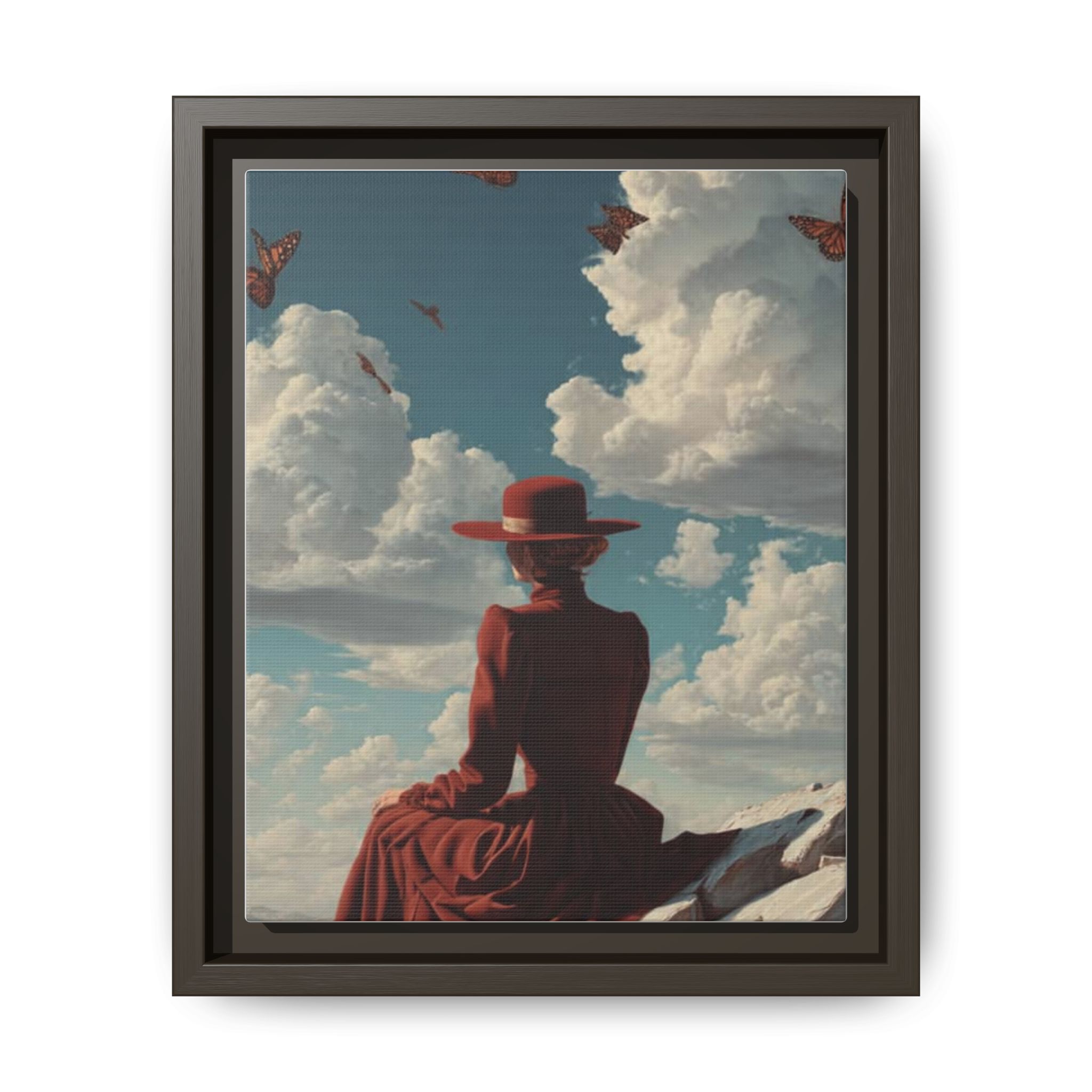 Framed Matte Canvas: Woman in Red Dress Sunset Sky Wall Art - Image 173