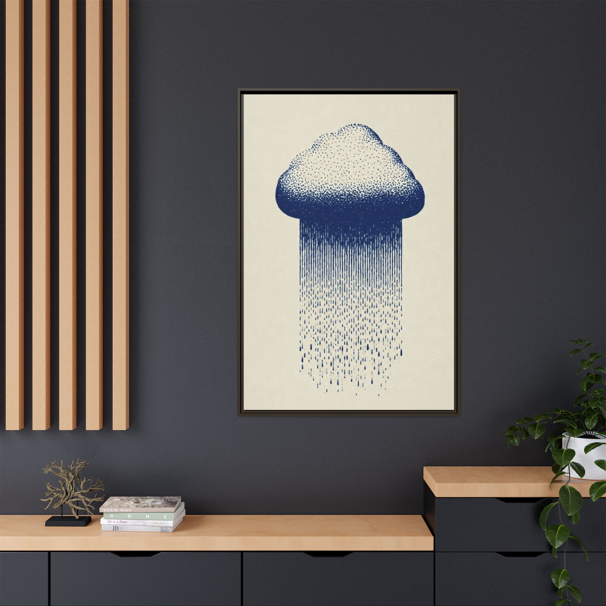 Framed Canvas Wall Art — Blue Rain Cloud Minimalist Print - Image 112