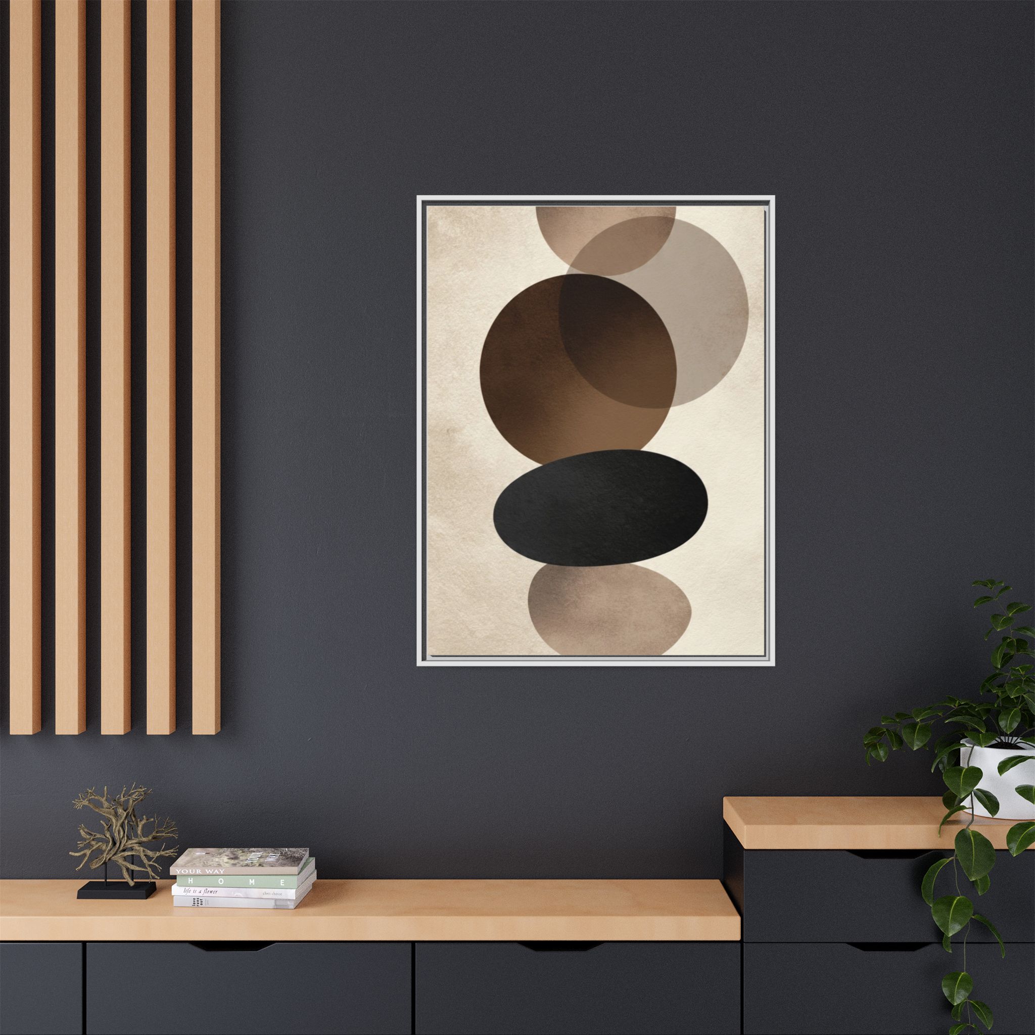 Framed Abstract Circles Matte Canvas Print — Neutral Mid-Century Wall Art - Image 24