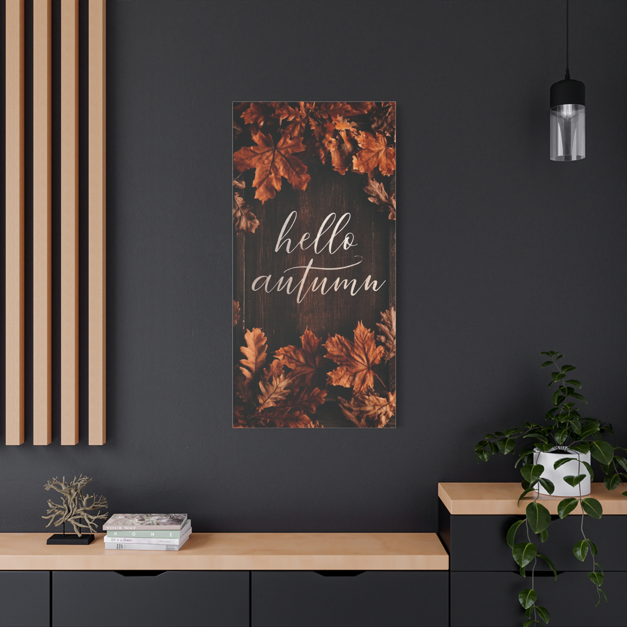 Hello Autumn Canvas Wall Art – Rustic Fall Leaves Stretched Matte Print - Image 7