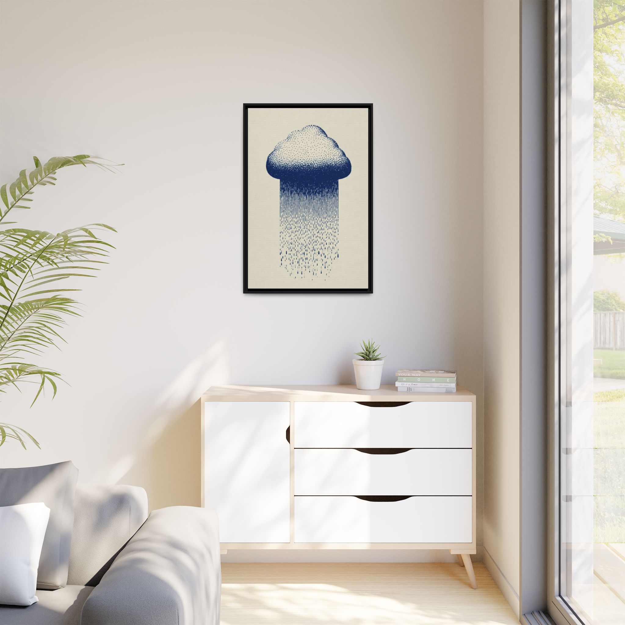 Framed Canvas Wall Art — Blue Rain Cloud Minimalist Print - Image 243