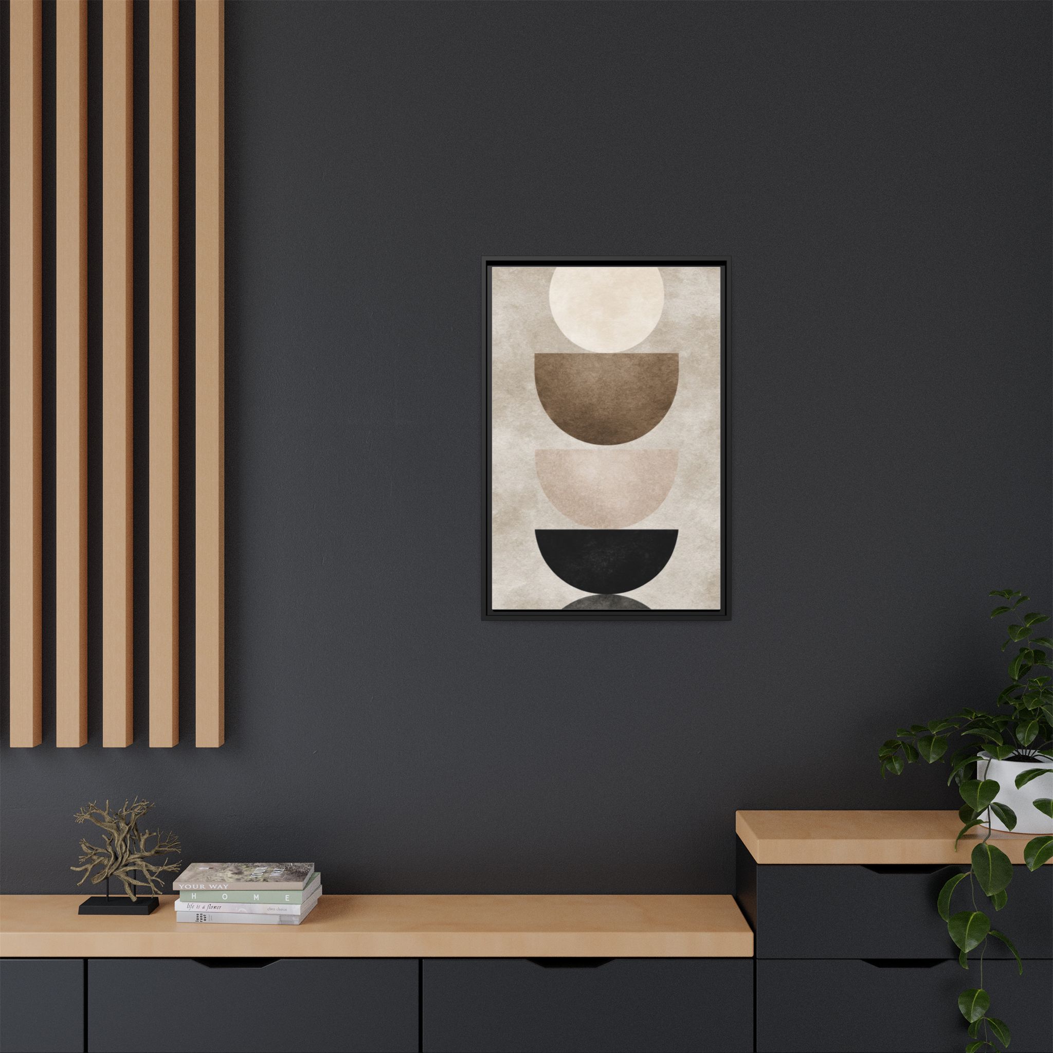 Abstract Neutral Geometric Canvas Print — Stacked Circles Framed Wall Art - Image 180