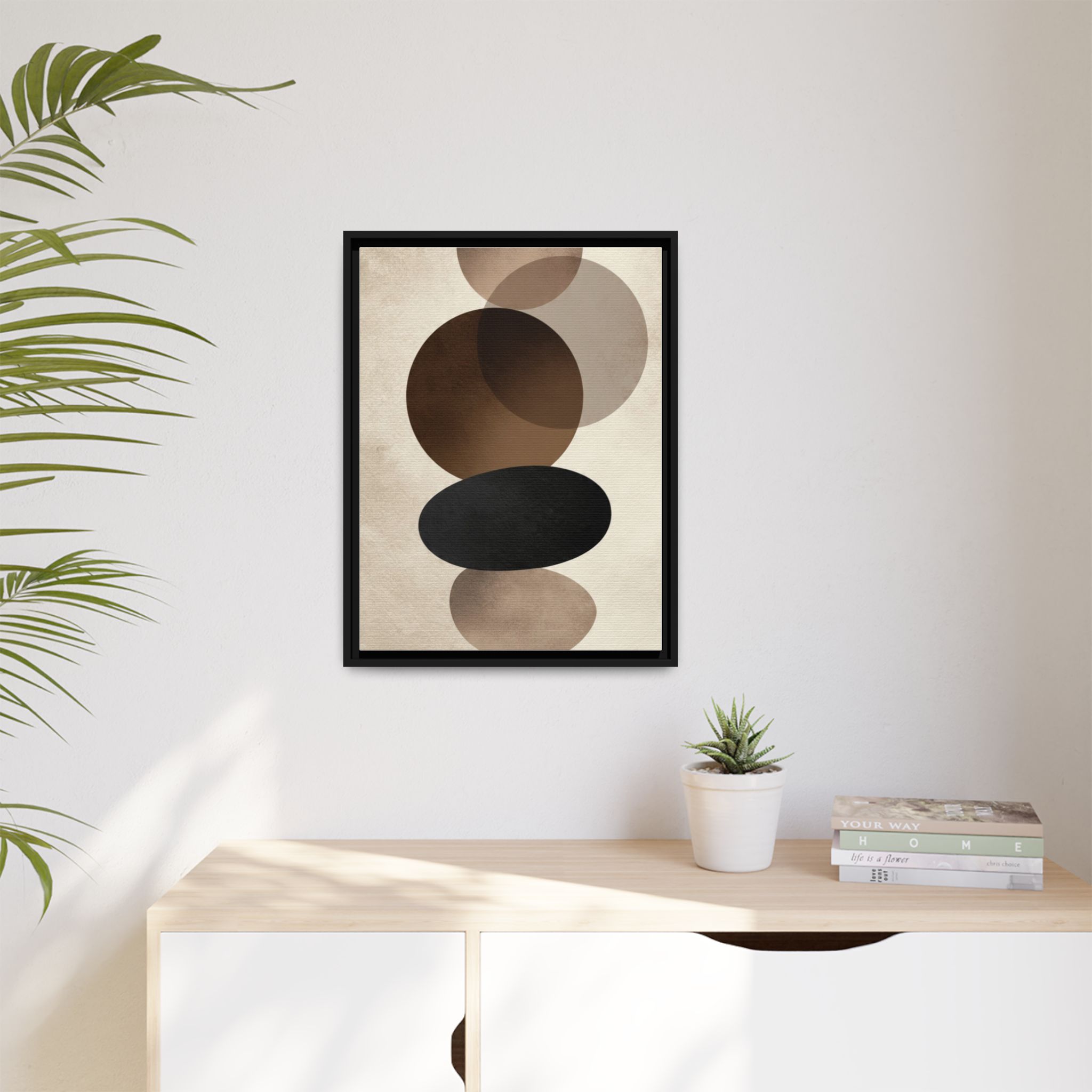Framed Abstract Circles Matte Canvas Print — Neutral Mid-Century Wall Art - Image 219