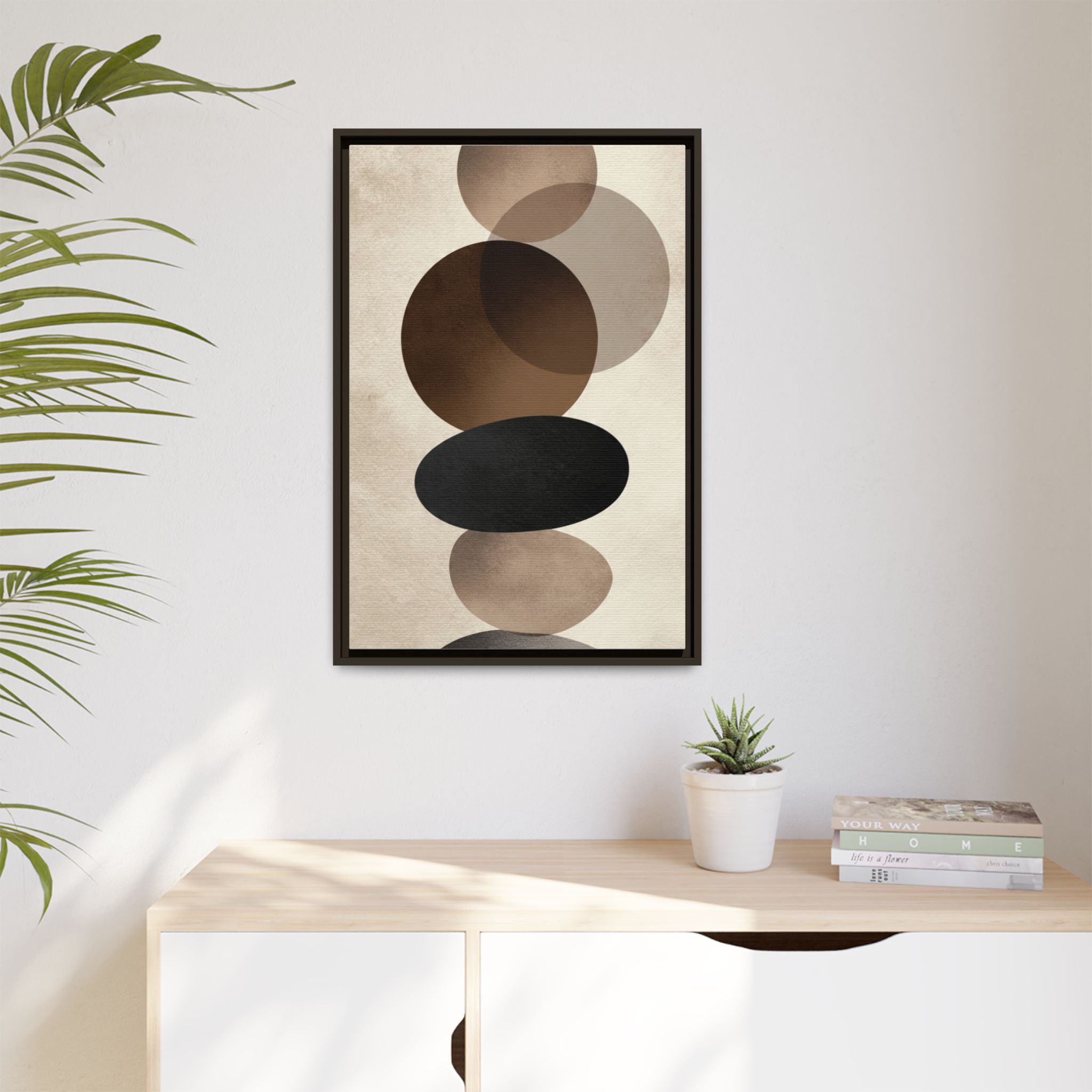 Framed Abstract Circles Matte Canvas Print — Neutral Mid-Century Wall Art - Image 143