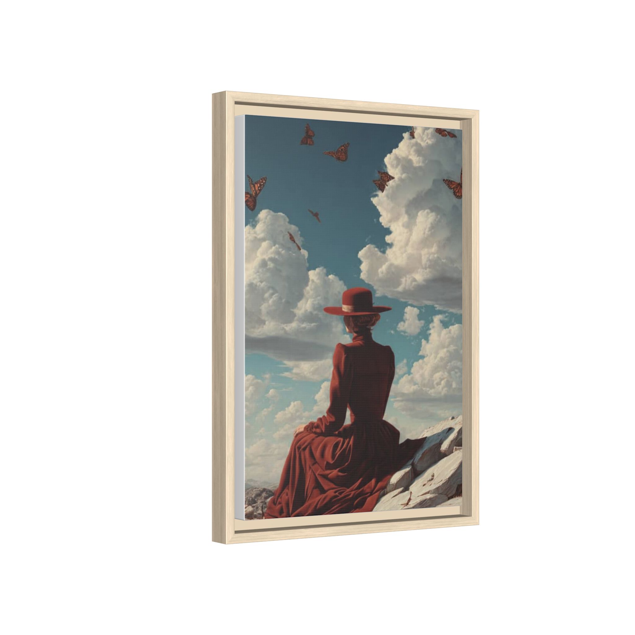 Framed Matte Canvas: Woman in Red Dress Sunset Sky Wall Art - Image 134
