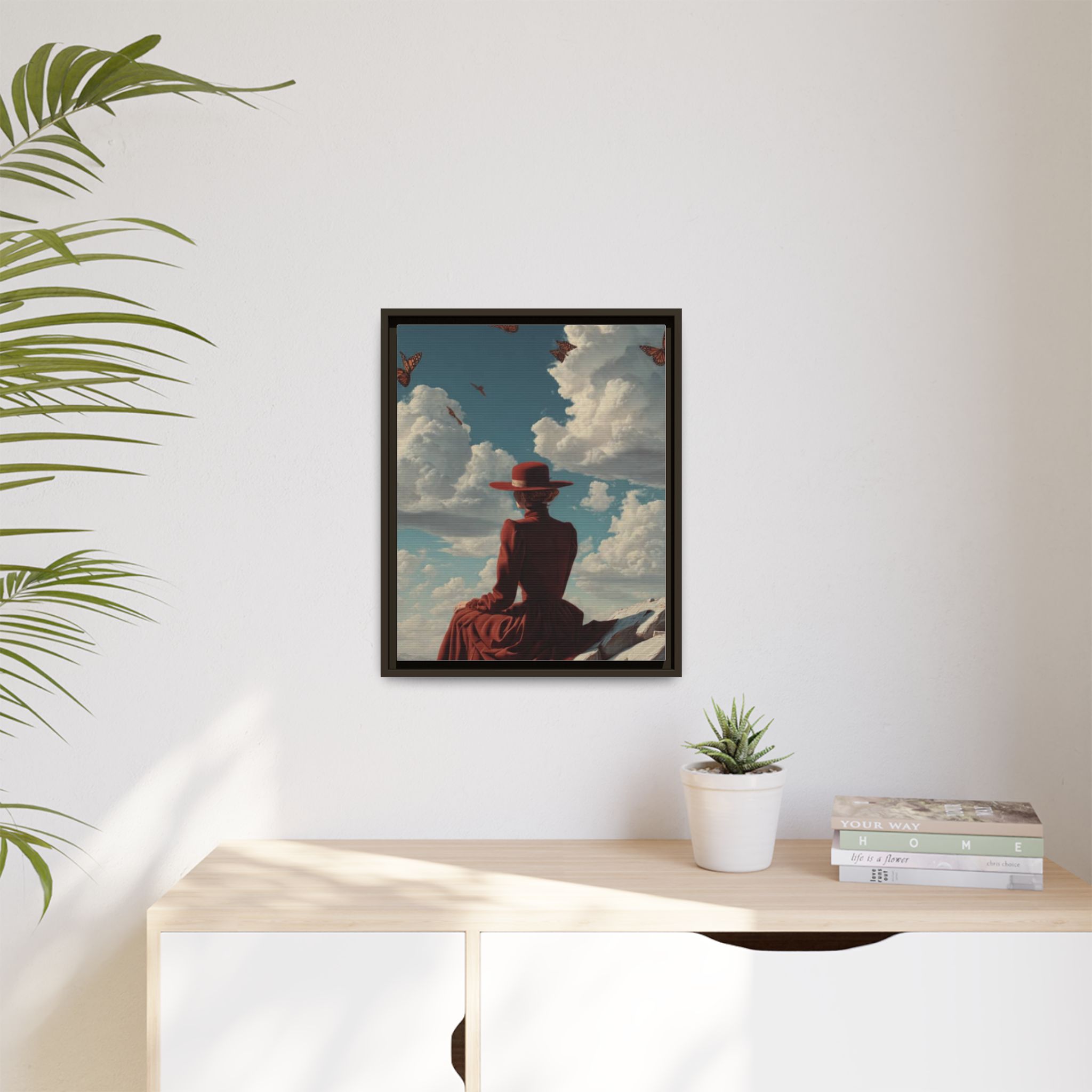 Framed Matte Canvas: Woman in Red Dress Sunset Sky Wall Art - Image 219