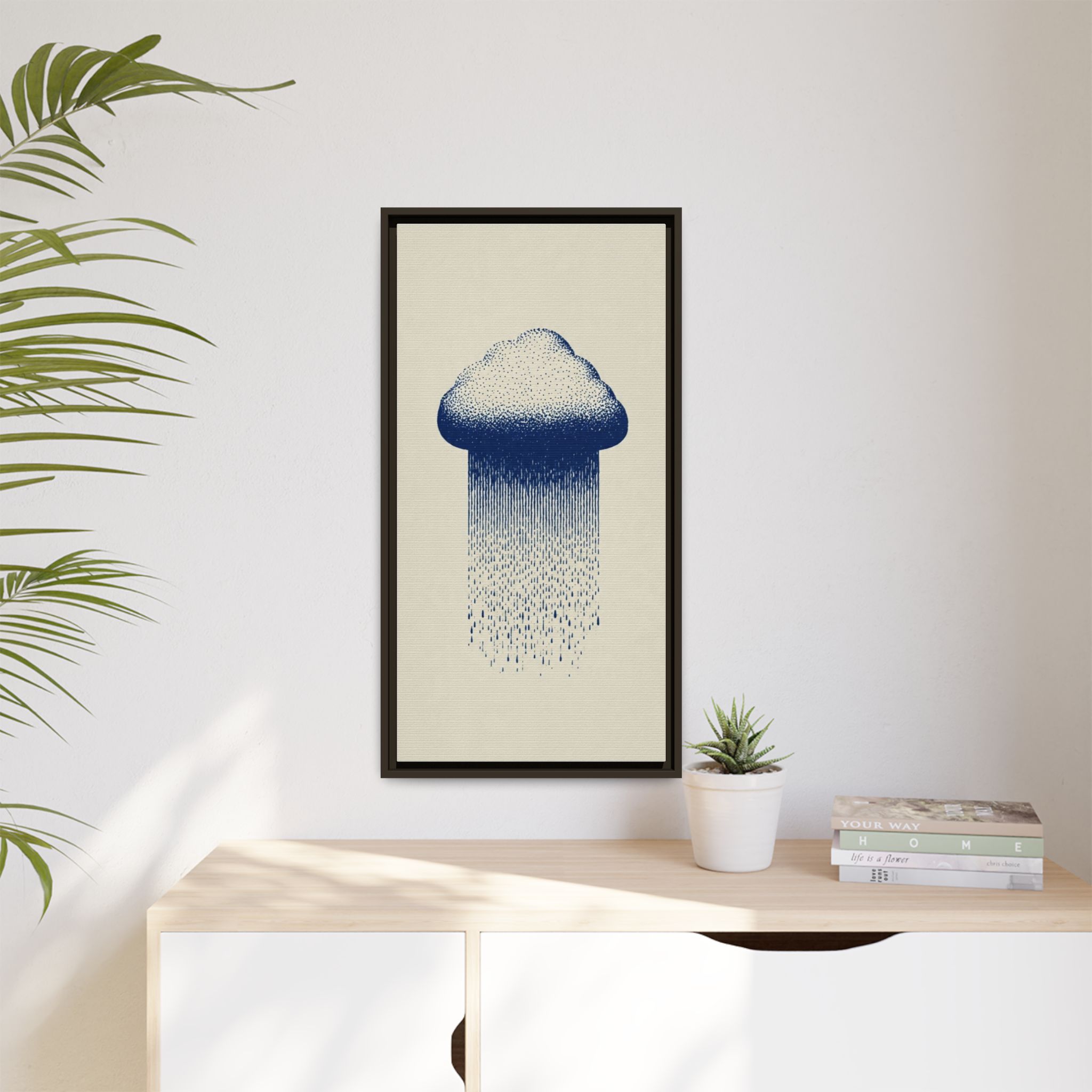 Framed Canvas Wall Art — Blue Rain Cloud Minimalist Print - Image 223