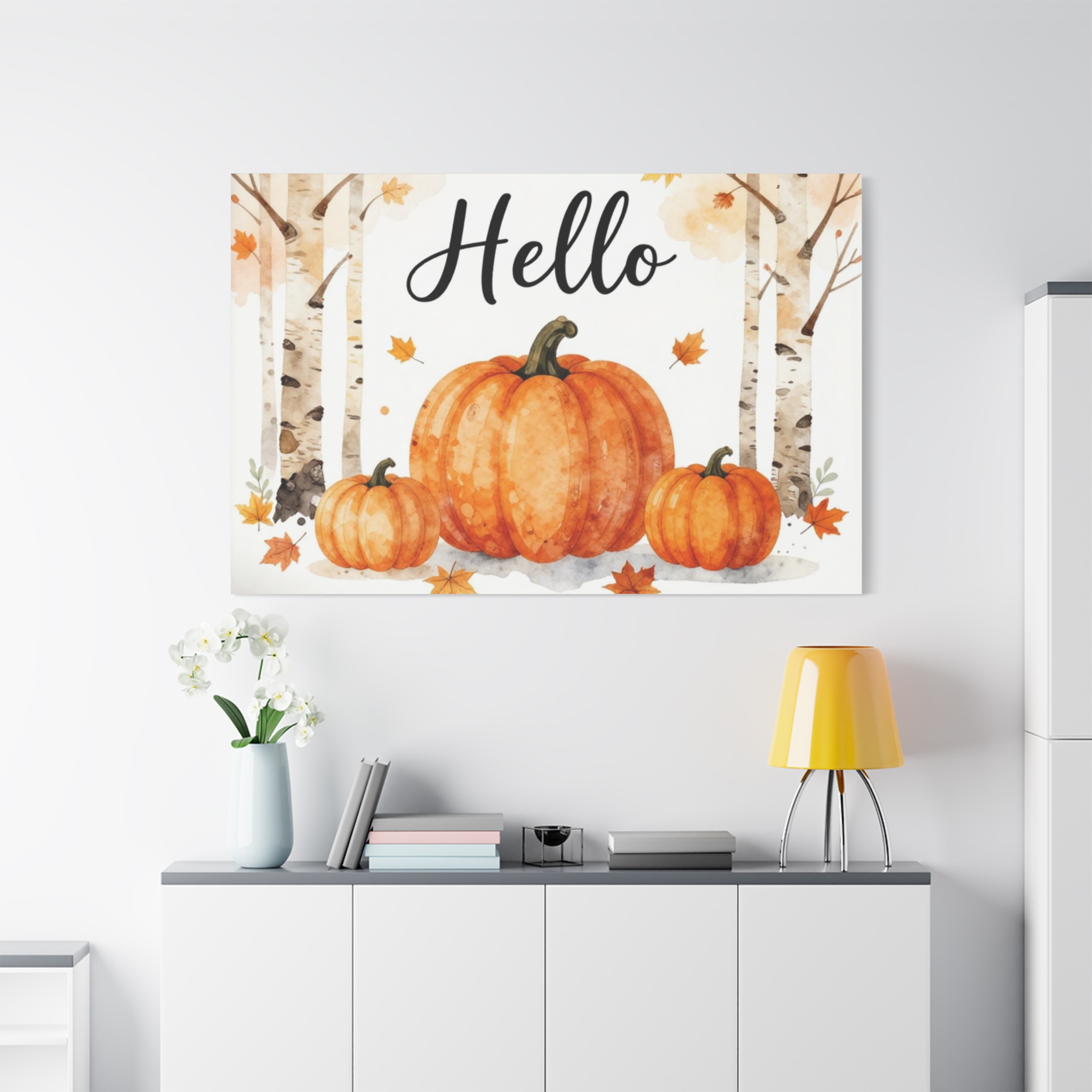 Hello Pumpkin Canvas Wall Art — Autumn Pumpkin Decor