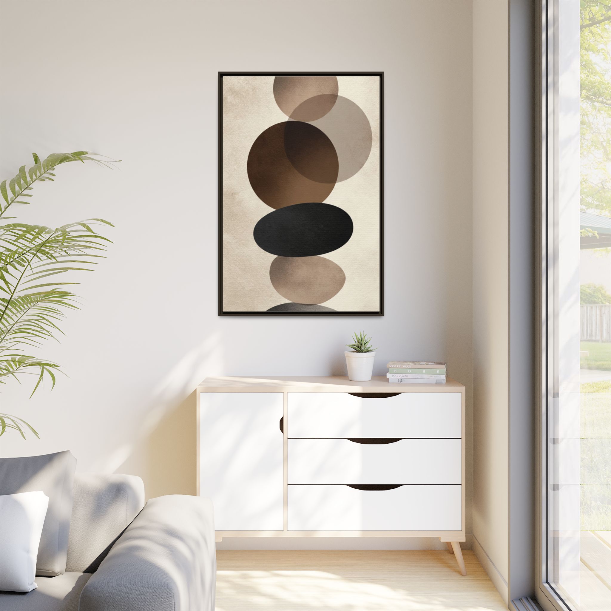 Framed Abstract Circles Matte Canvas Print — Neutral Mid-Century Wall Art - Image 111