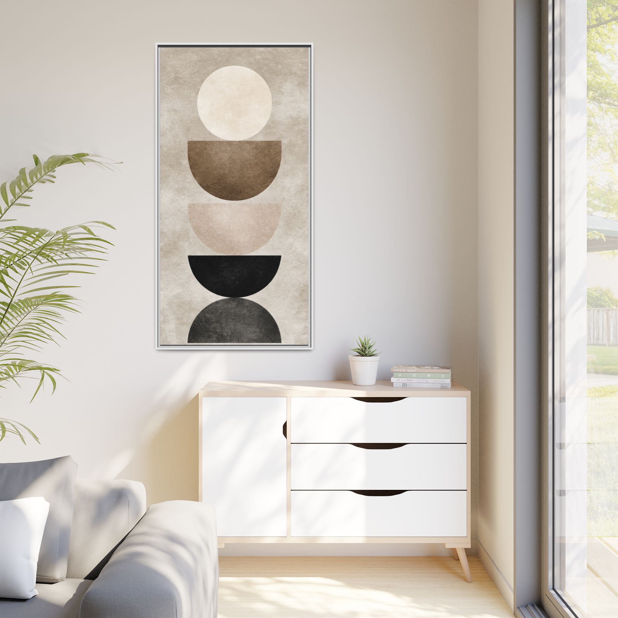 Abstract Neutral Geometric Canvas Print — Stacked Circles Framed Wall Art - Image 87