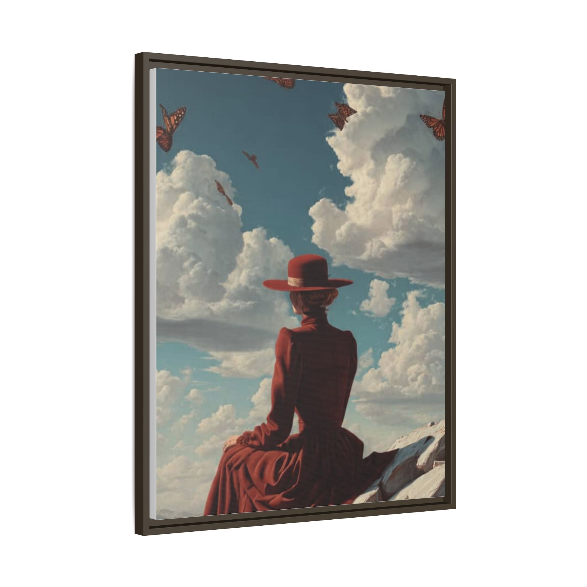 Framed Matte Canvas: Woman in Red Dress Sunset Sky Wall Art - Image 238