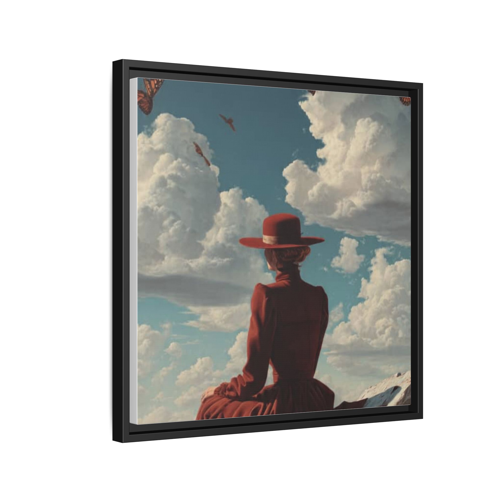 Framed Matte Canvas: Woman in Red Dress Sunset Sky Wall Art - Image 178