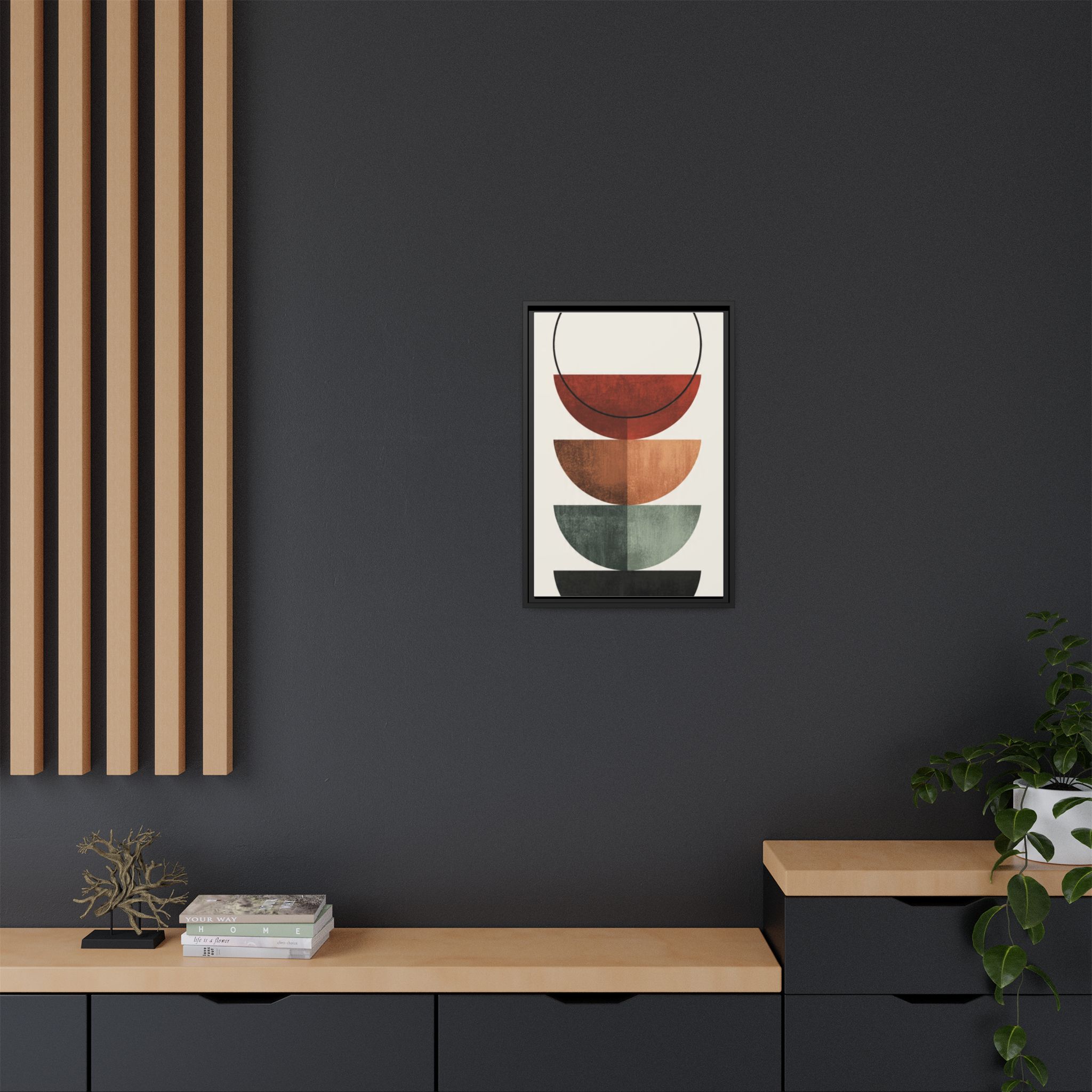 Abstract Stacked Semi-Circles Framed Canvas Wall Art — Mid-Century Modern Geometric Print - Image 244