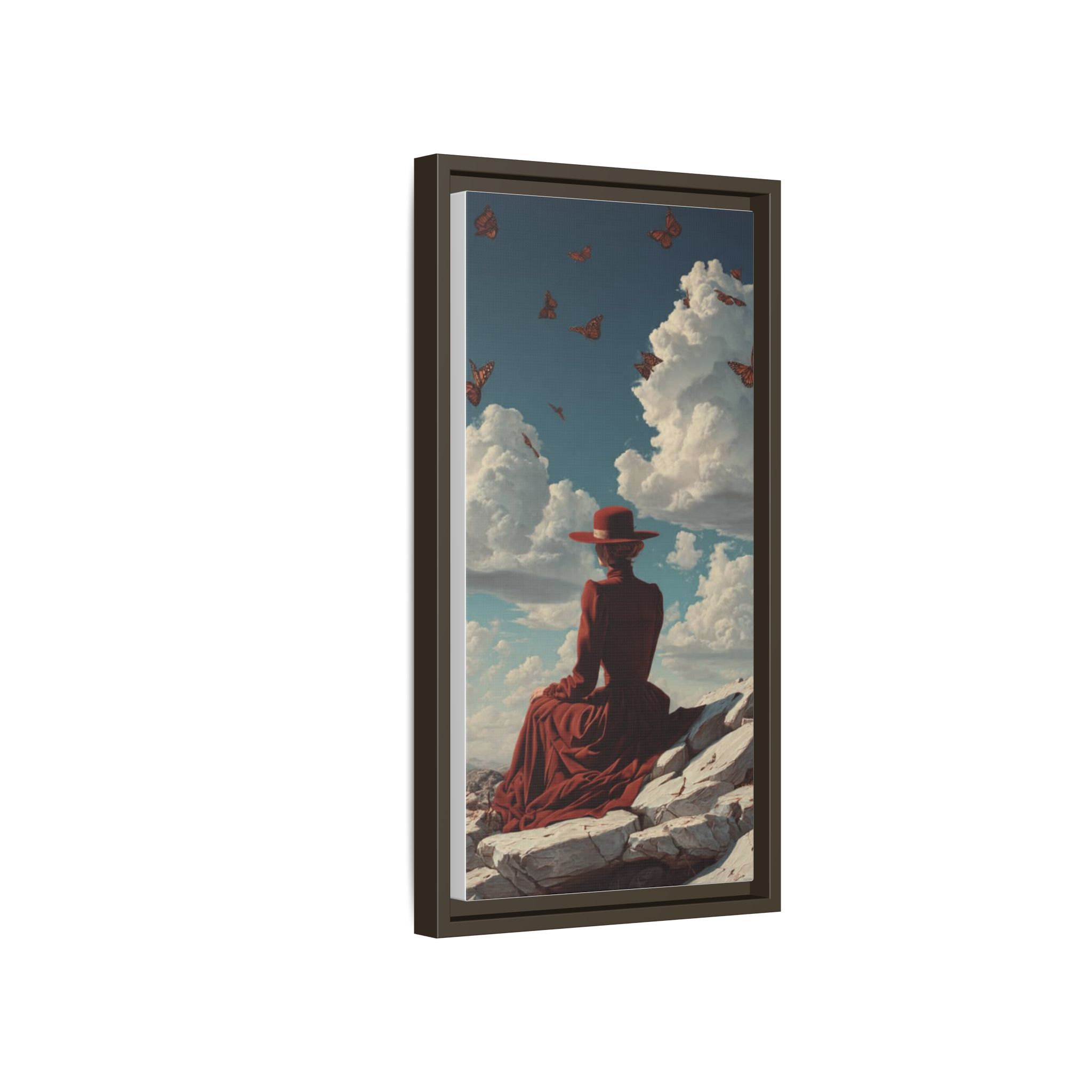 Framed Matte Canvas: Woman in Red Dress Sunset Sky Wall Art - Image 102