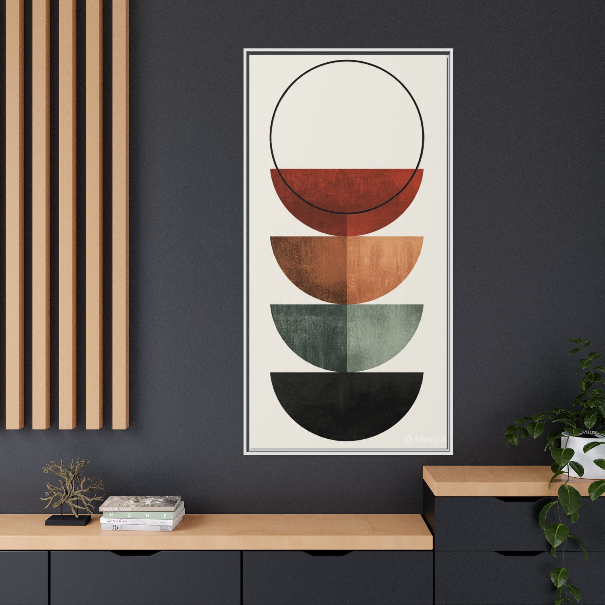 Abstract Stacked Semi-Circles Framed Canvas Wall Art — Mid-Century Modern Geometric Print - Image 40
