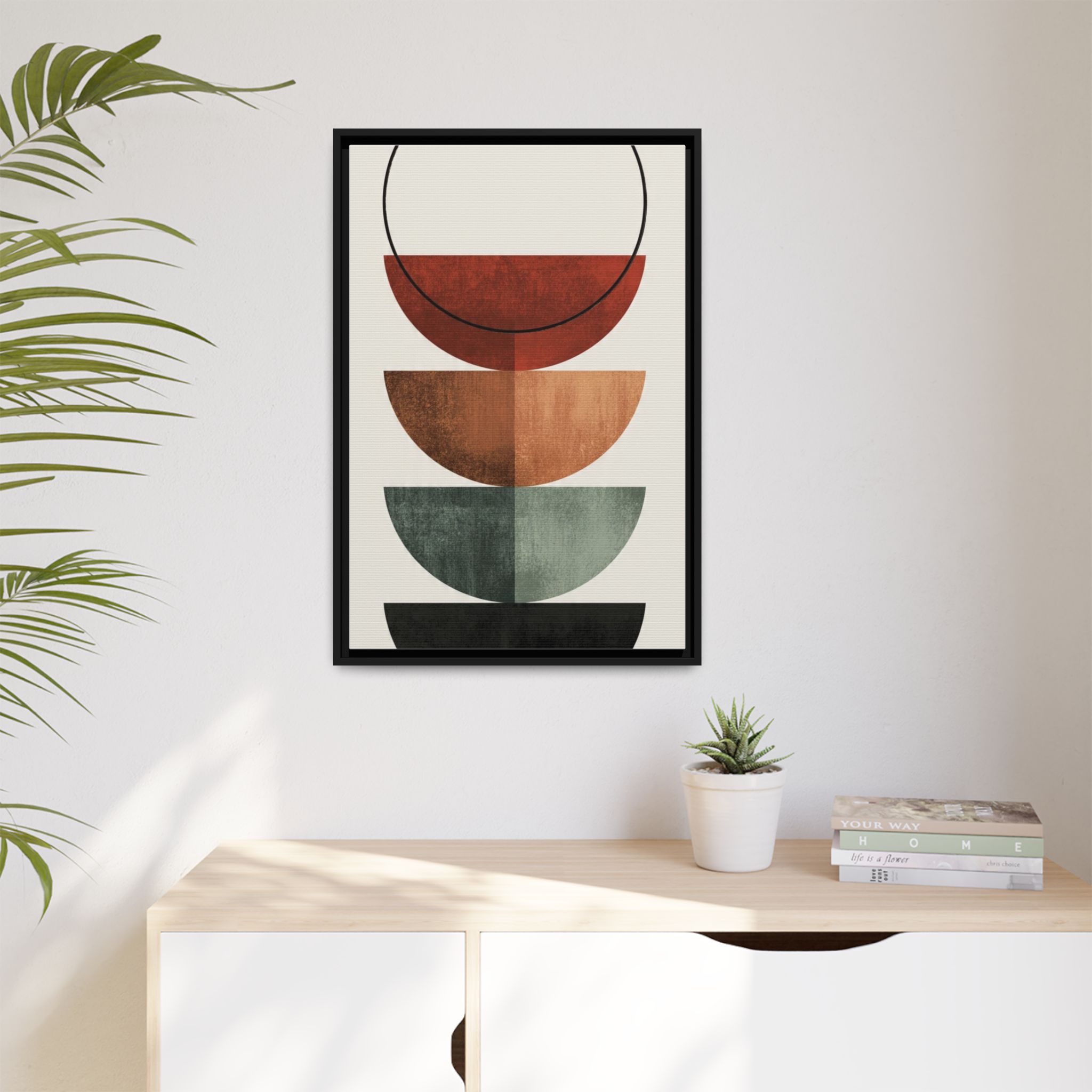 Abstract Stacked Semi-Circles Framed Canvas Wall Art — Mid-Century Modern Geometric Print - Image 131