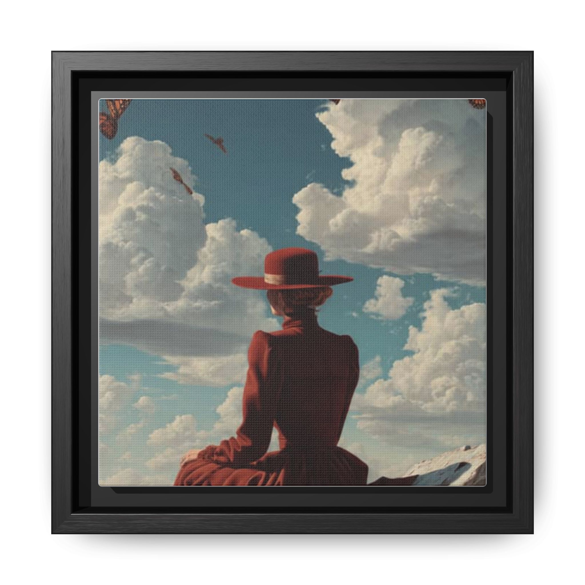 Framed Matte Canvas: Woman in Red Dress Sunset Sky Wall Art - Image 21
