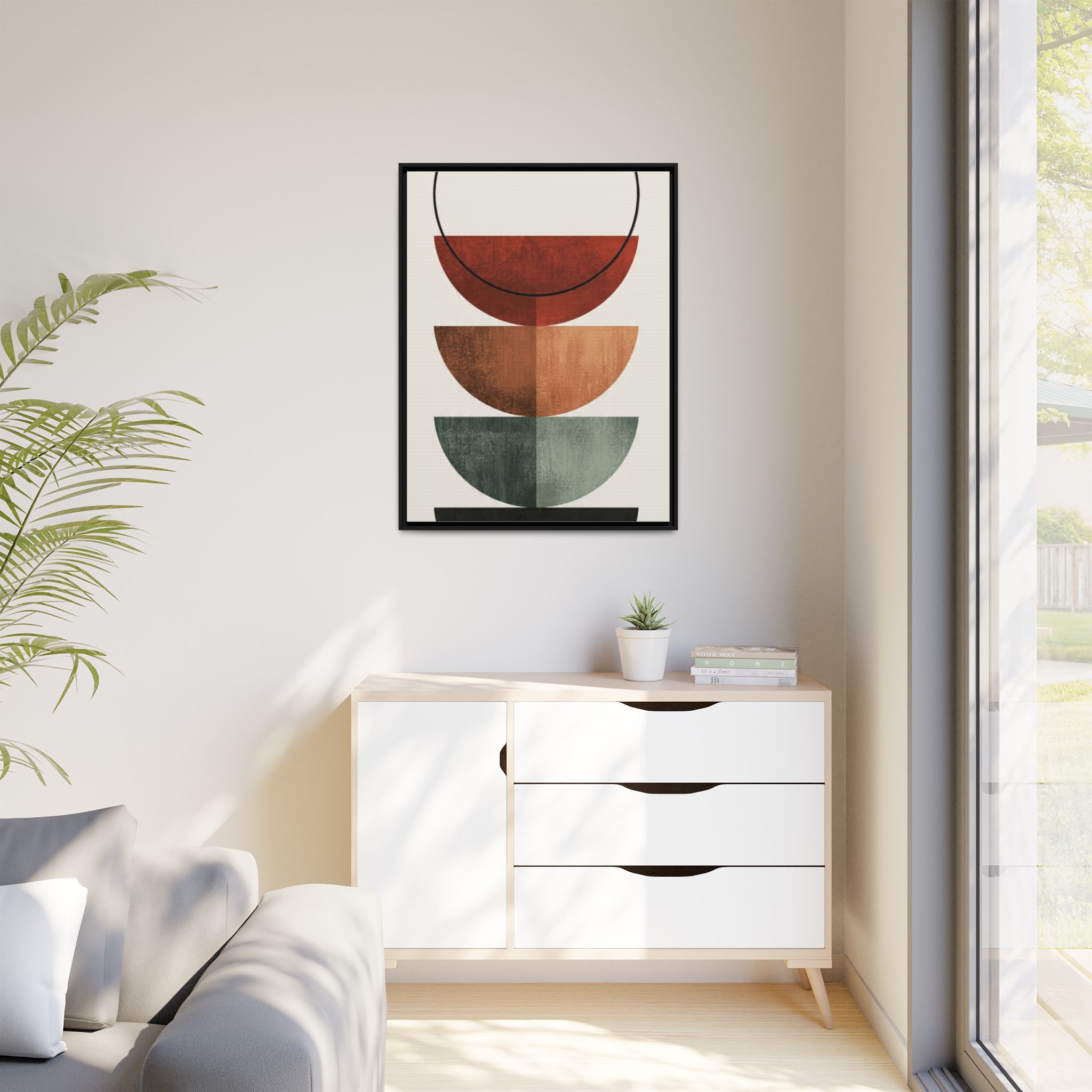 Abstract Stacked Semi-Circles Framed Canvas Wall Art — Mid-Century Modern Geometric Print - Image 31