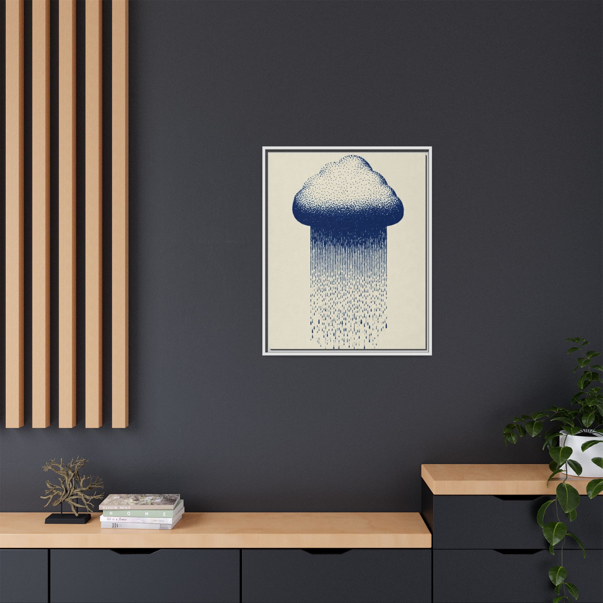 Framed Canvas Wall Art — Blue Rain Cloud Minimalist Print - Image 188