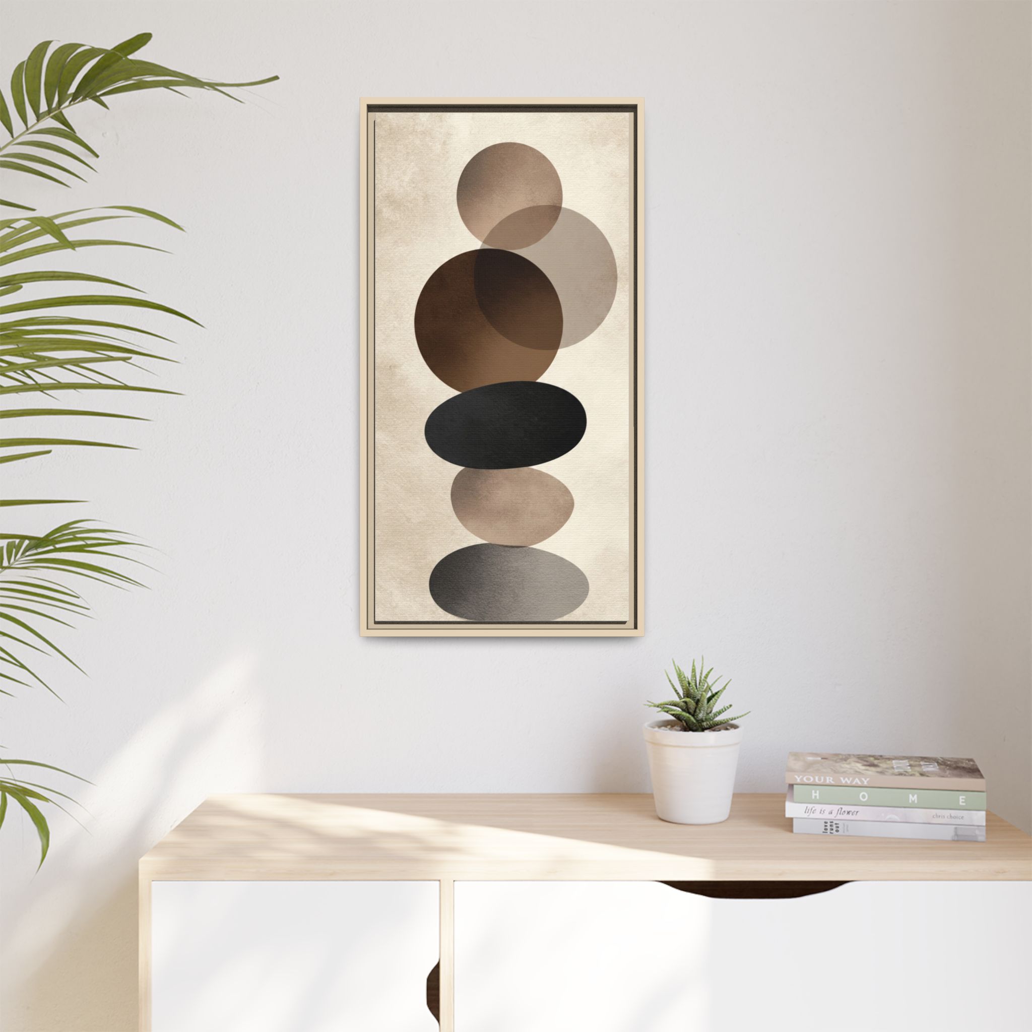 Framed Abstract Circles Matte Canvas Print — Neutral Mid-Century Wall Art - Image 171