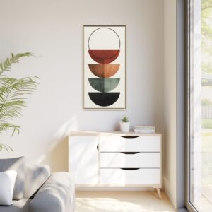 Abstract Stacked Semi-Circles Framed Canvas Wall Art — Mid-Century Modern Geometric Print
