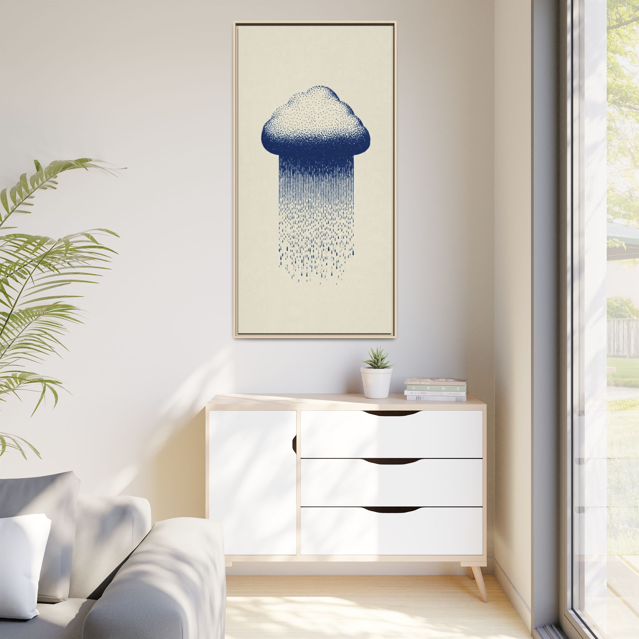 Framed Canvas Wall Art — Blue Rain Cloud Minimalist Print - Image 47