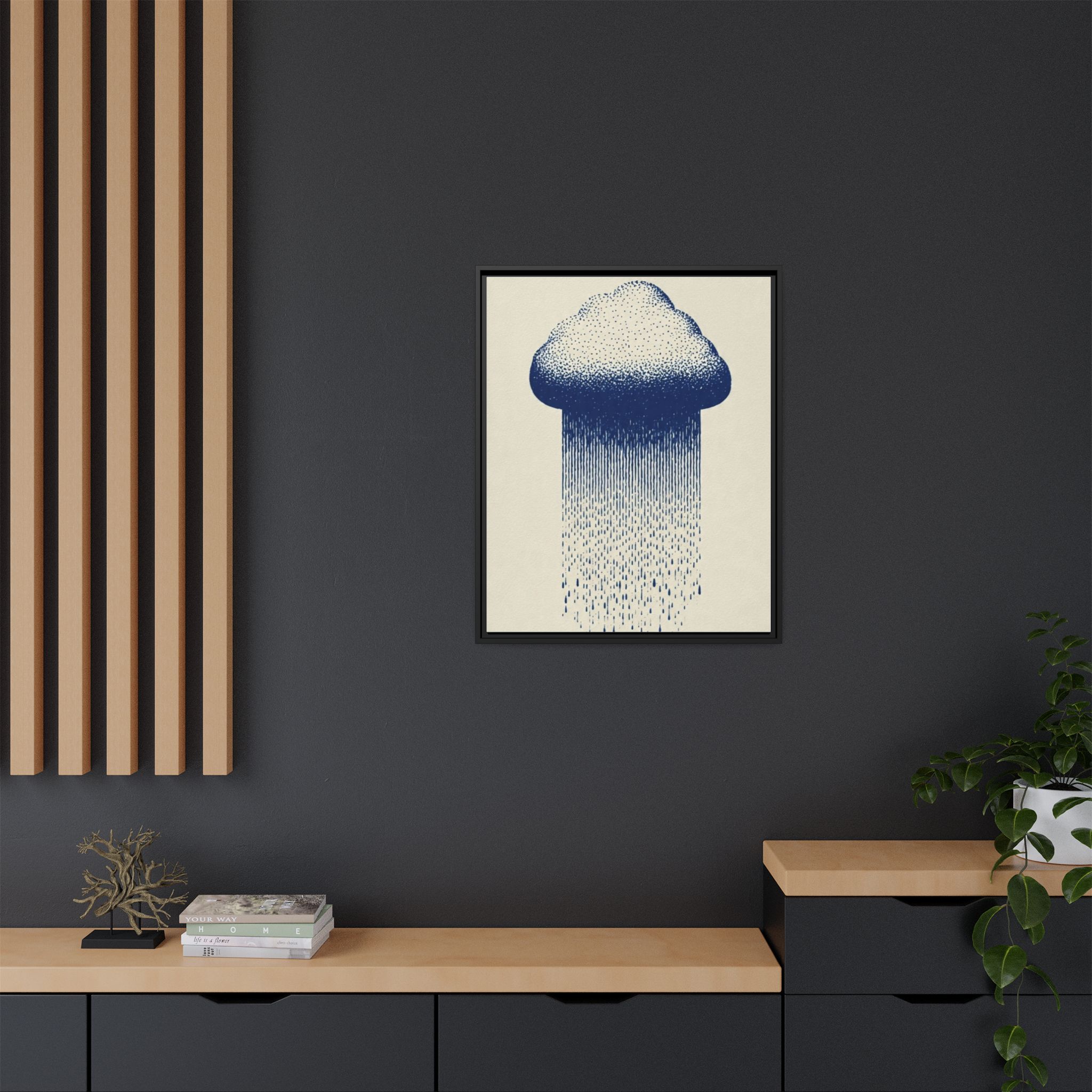 Framed Canvas Wall Art — Blue Rain Cloud Minimalist Print - Image 180