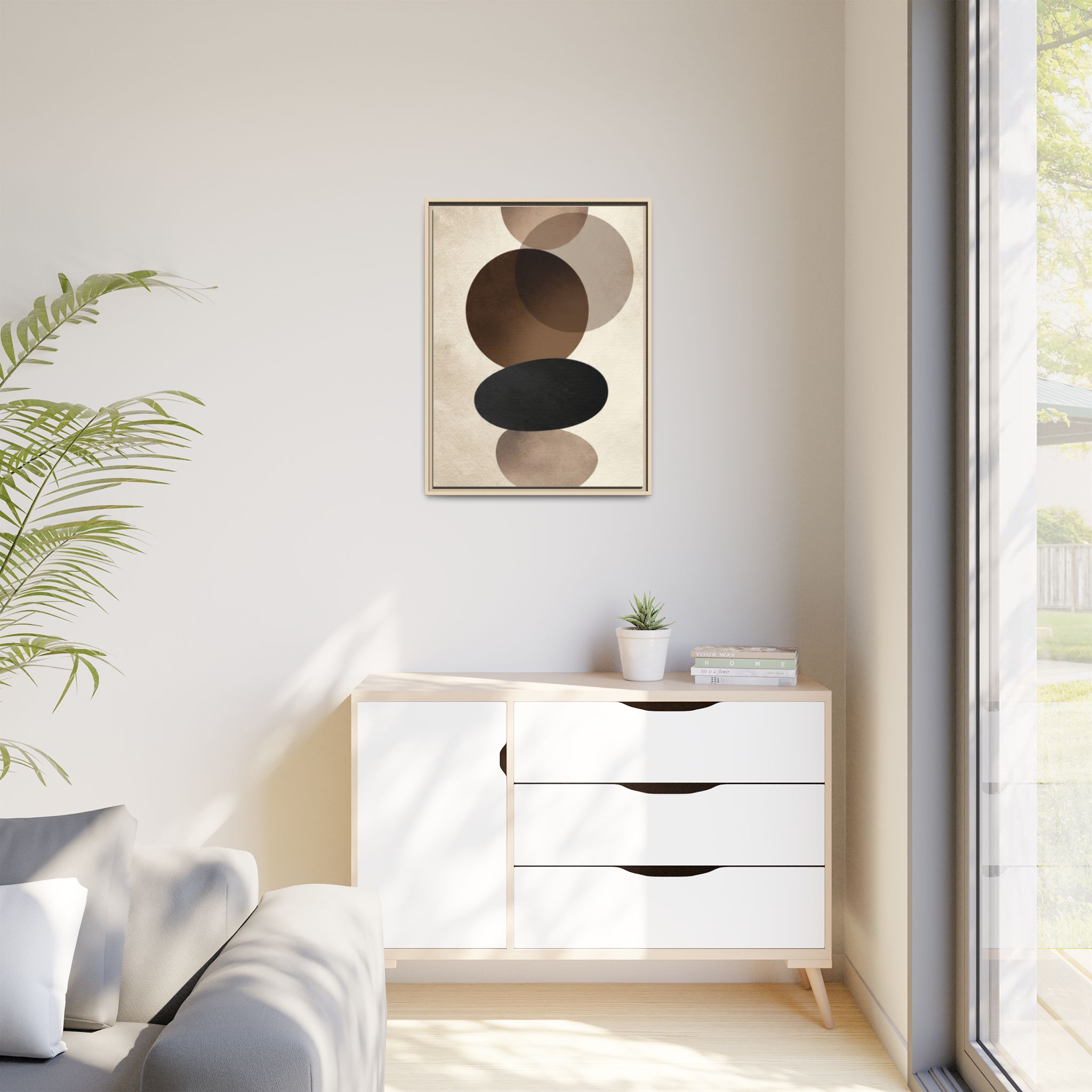 Framed Abstract Circles Matte Canvas Print — Neutral Mid-Century Wall Art - Image 155